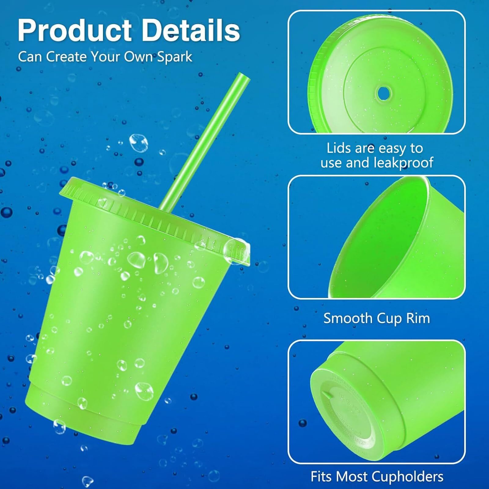 Rtteri 15 Pcs Valentine's Day Reusable Kids Cups With Straws And Lids 16 Oz Glitter Kids Tumblers Plastic Party Favor Cups With Lids Travel Mug Tumbler For Iced Beverage Water Parties(Green)
