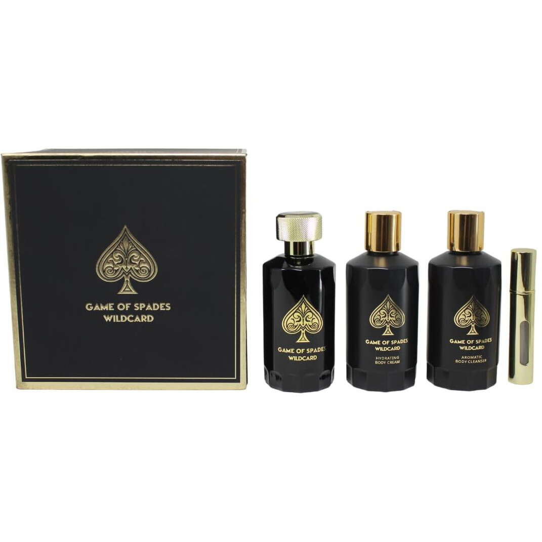 Jo Milano Game Of Spades Wildcard 4-Piece Gift Set Unisex  (3.4 Oz Parfum Spray + 6.8 Oz Body Cleanser + 6.8 Oz Body Cream + 0.27 Oz Refillable Atomizer)