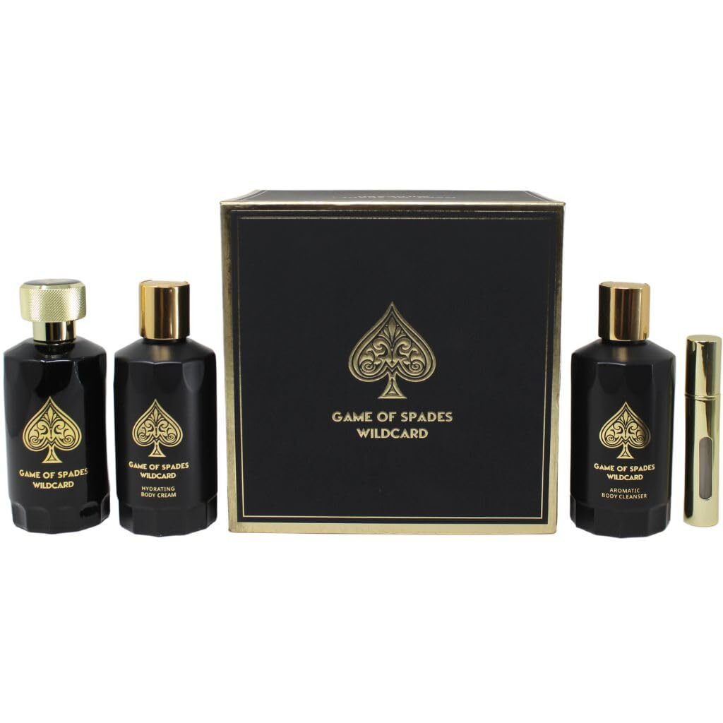 Jo Milano Game Of Spades Wildcard 4-Piece Gift Set Unisex  (3.4 Oz Parfum Spray + 6.8 Oz Body Cleanser + 6.8 Oz Body Cream + 0.27 Oz Refillable Atomizer)