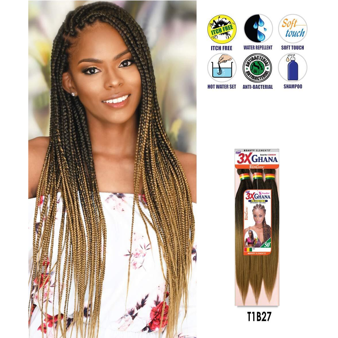 Realistic - Multi Pack Deals Pre-Stretched X-Pression 3X Ghana Braids Unfolded 50"" 100% Kanekalon Easy To Braid Itch Free (3-Pack  1B) E613Xg5-1B3