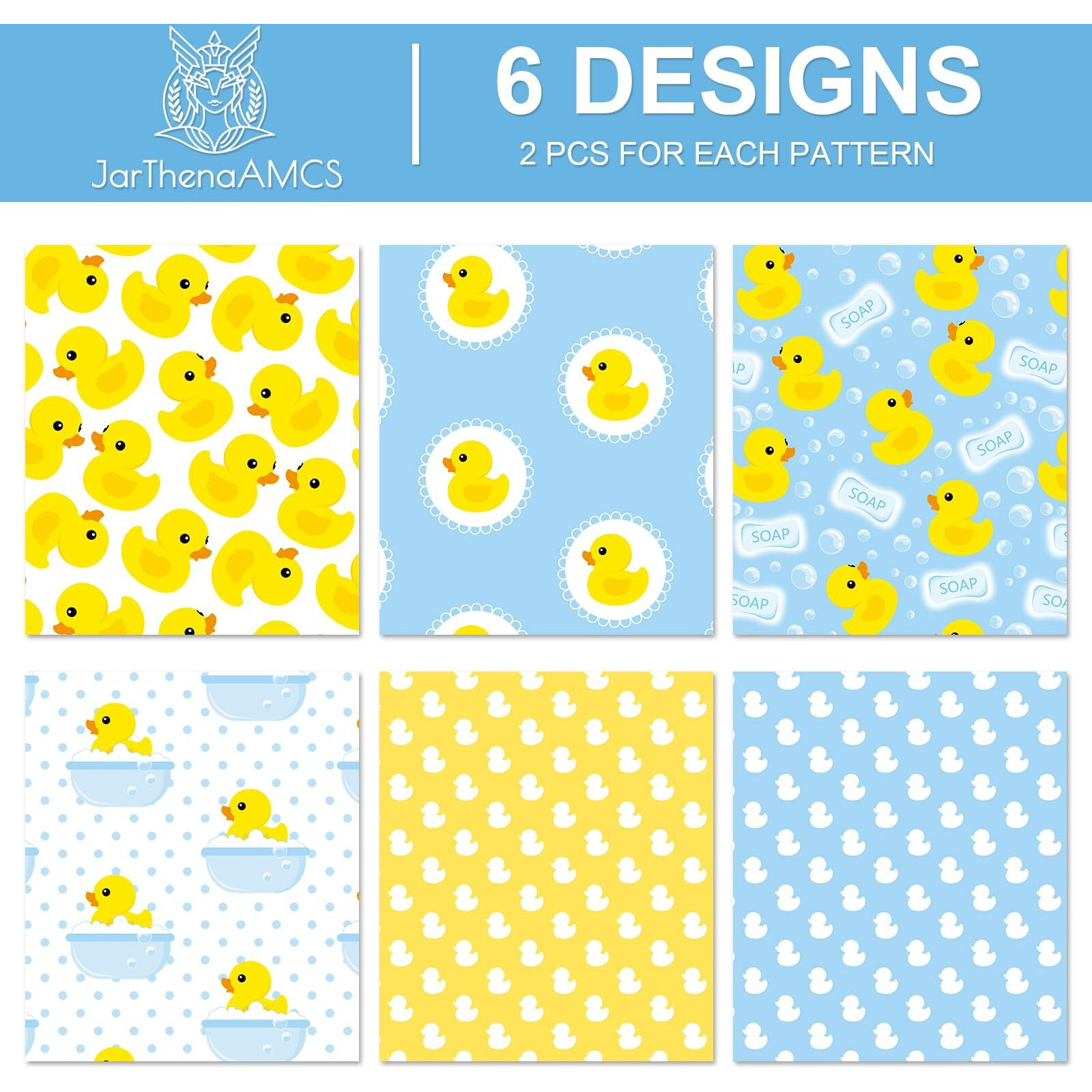 Jarthenaamcs 12 Sheet Rubber Duck Wrapping Paper -Not Roll- Yellow Blue Bubble Duck Gift Wrap Paper Folded Flat Craft Paper For Valentine's Day Birthday Gift Diy Crafts Party Supplies  19.7 X 27.6 In