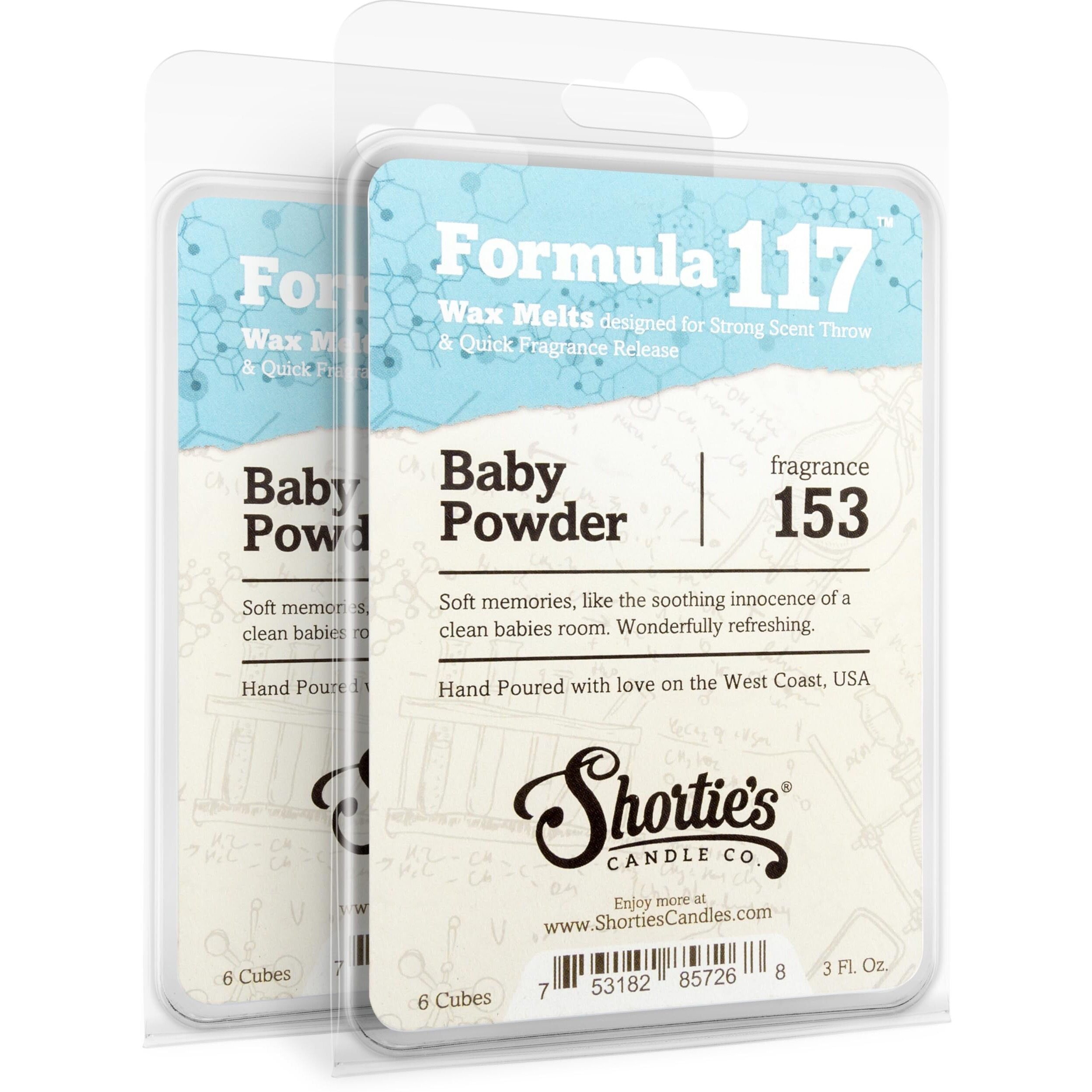 Shortie's Candle Company Baby Powder Wax Melts Multi Pack - Formula 117-2 Highly Scented 3 Oz. Bars (6 Oz. Total) - Made With Natural Oils - Fresh & Clean Air Freshener Cubes Collection