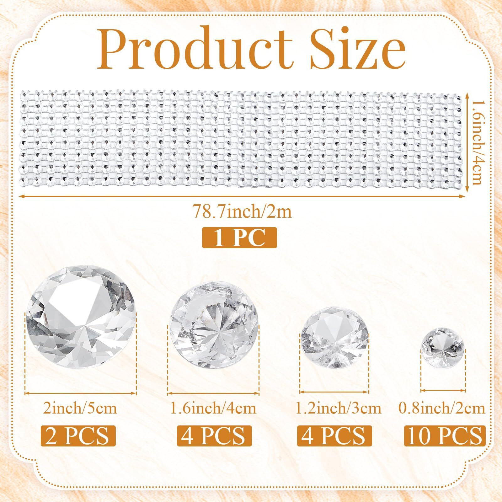 Teenyyou 21 Pcs Valentine's Day Diamond Cake Decoration Set Denim And Diamonds Party Decorations 20 Pcs Fake Diamonds 2.2 Yd X 1.6"" Rhinestone Ribbon For Wedding Birthday Party Cake Decor Diy Craft