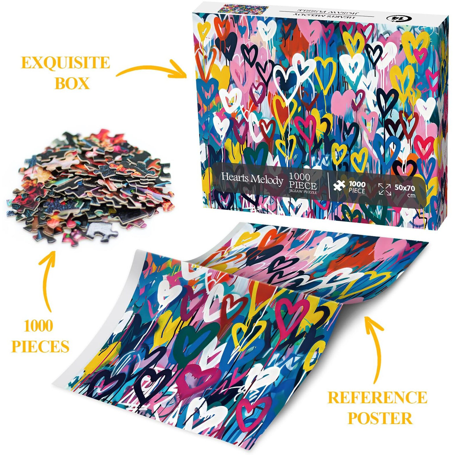 Colorful Heart Shape Puzzle 1000 Pieces For Adults  Love Valentines Jigsaw Puzzle  Rainbow Graffiti Art Puzzle As Heart Themed Present