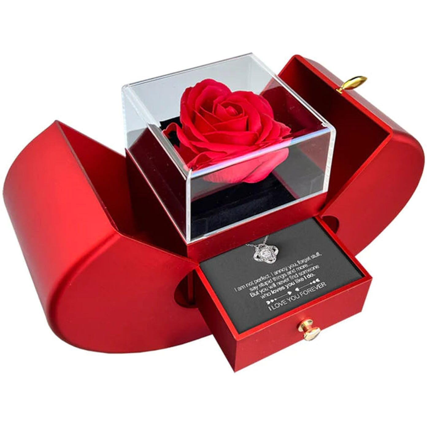 Preserved Handmade Red Rose With Hollow Clavicle Necklace  ''To My Love'' Jewelry Boxes With Necklace  Gifts For Girlfriend Wife Mom On Christmas/Valentines Day/Birthday/Anniversary/Mothers Day (Sliver)