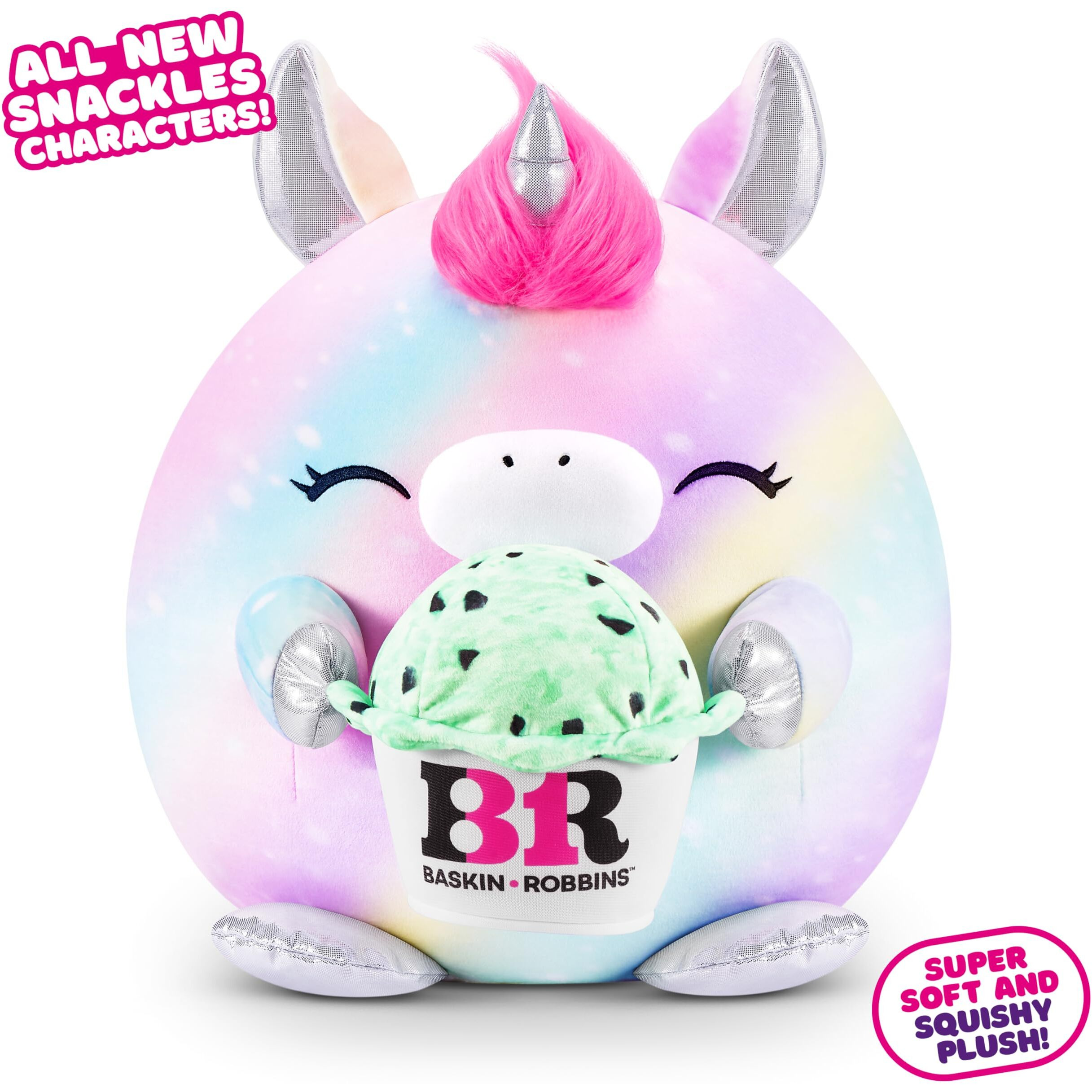 Snackles Series 2 8-Inch By Zuru Cuddly Squishy Comfort 8-Inch Plush With Licensed Snack Brand Accessory (Unicorn&Baskin-Robbins