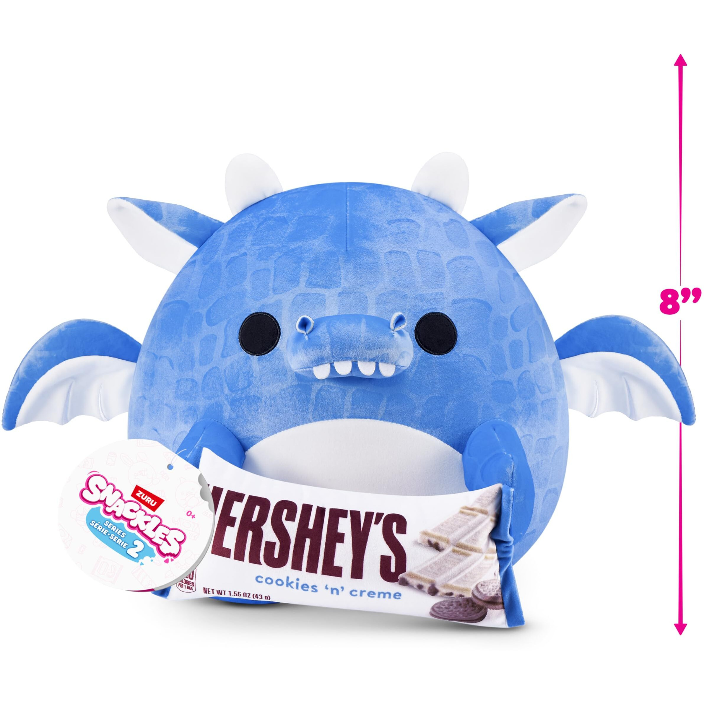 Snackles Series 2 8-Inch By Zuru Cuddly Squishy Comfort 8-Inch Plush With Licensed Snack Brand Accessory (Dragon&Hershey Cookie N Cream)