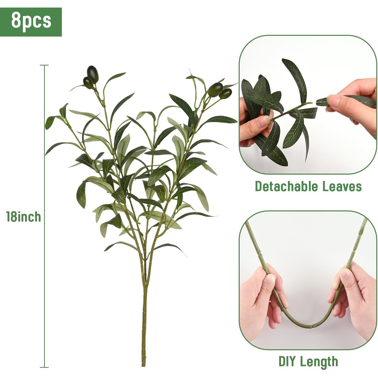 Waipfaru 8 Pcs Faux Greenery Stems  Olive Tree Branches For Vases  Artificial Olive Tree Fake Plants For Centerpieces Floral Arrangements Home Decor  18 Inch