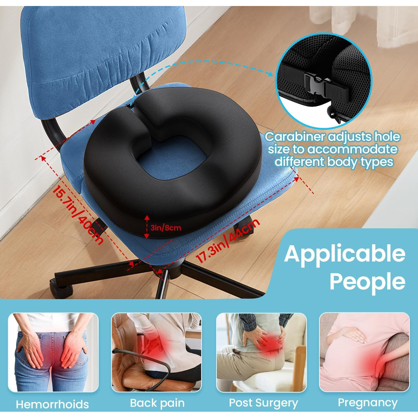 Benazcap Donut Pillow Seat Cushion For Tailbone Pain Relief  Strong Support Memory Foam Hemorrhoid Pillow By Ergonomic For Coccyx  Sciatica  Pregnancy  Postpartum