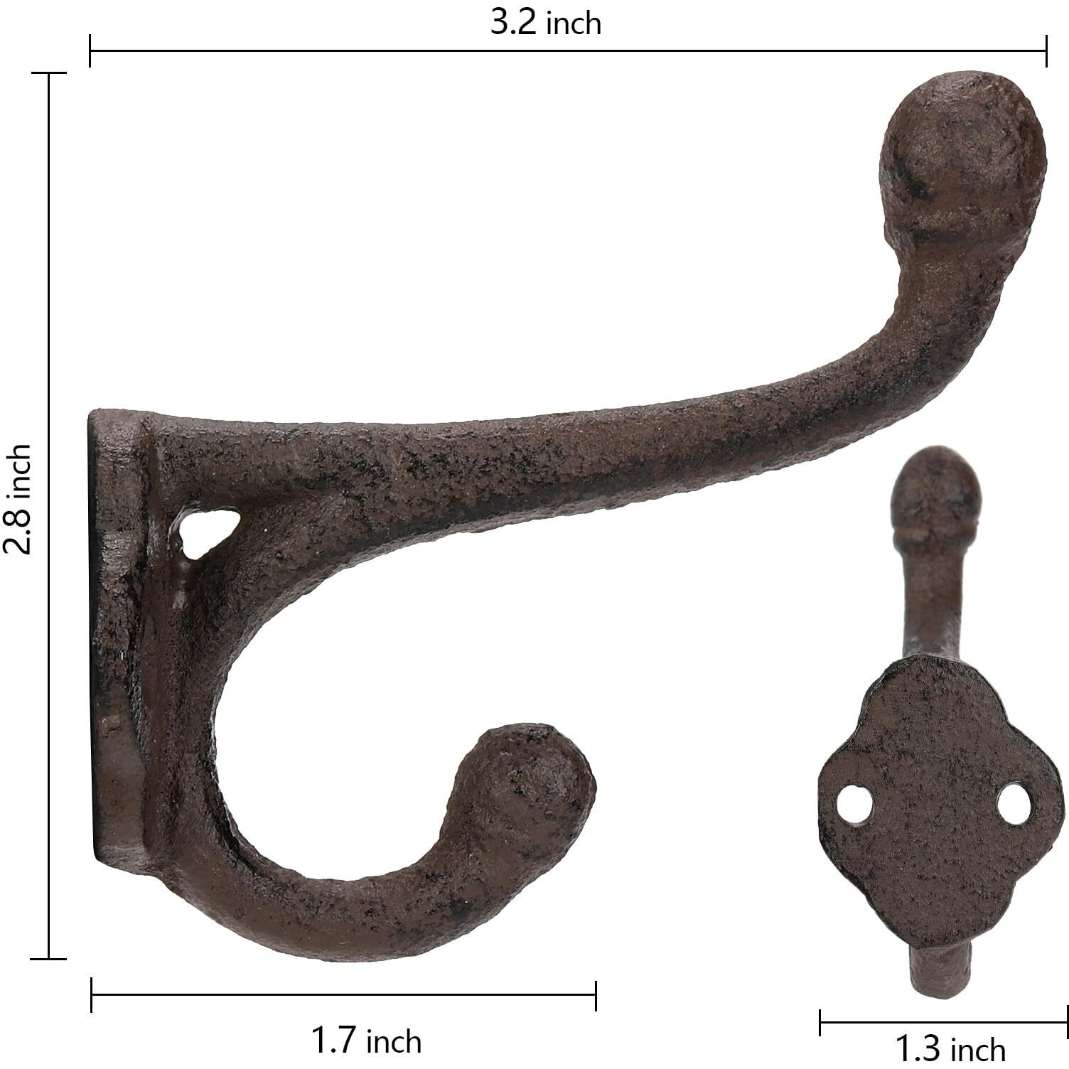 Peohud 10 Pack Cast Iron Coat Hooks  Rustic Wall Hooks  Wall Mounted Farmhouse Coat Hangers  Heavy Duty Double Hooks For Hanging Coats  Bags  Caps  Hats  Towels  Keys