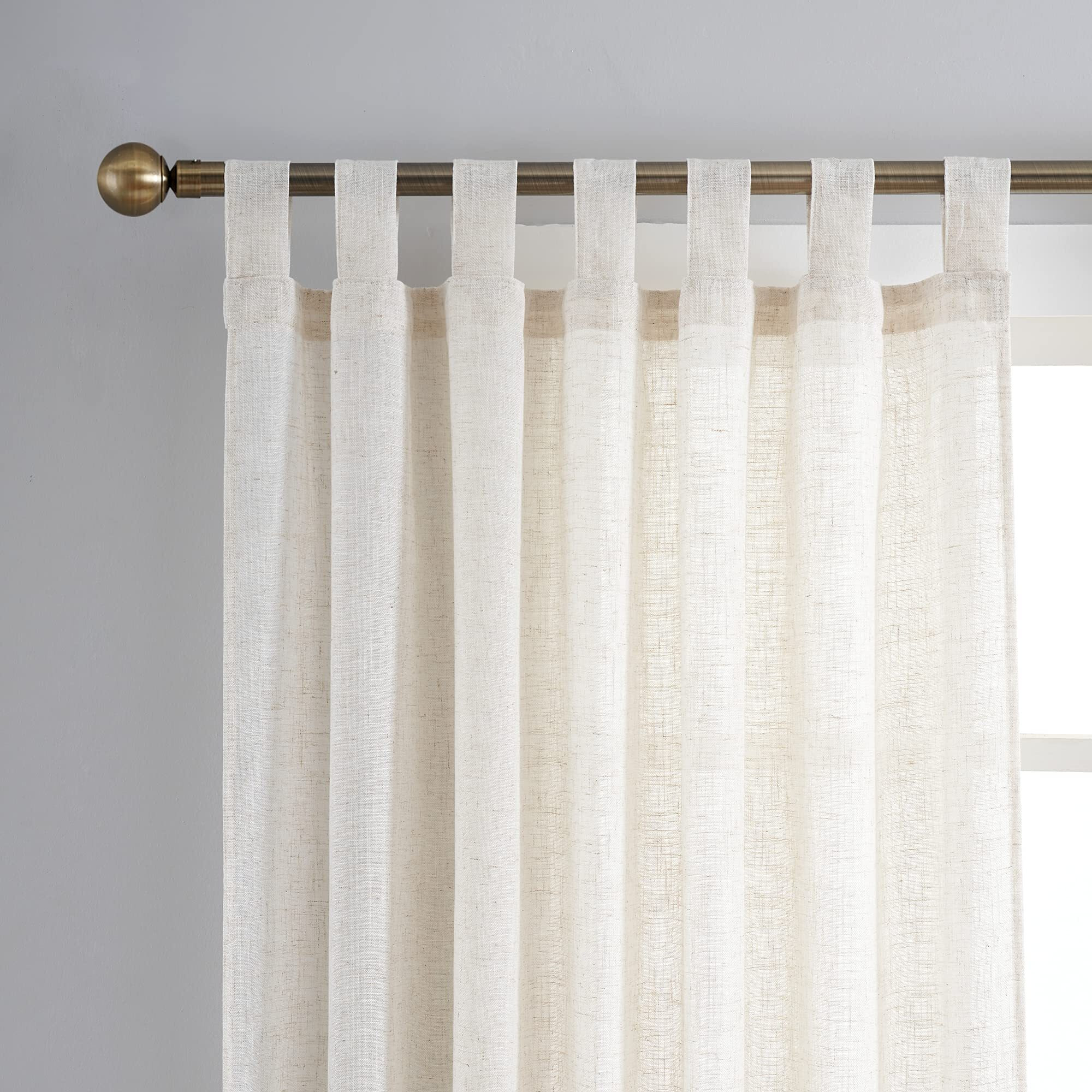 Voilybird Natural Linen Semi Sheer Curtains Tab Top Light Filtering Elegant Curtains & Drapes For Living Room 52 X 90 Inch Length  Set Of 2 Panels
