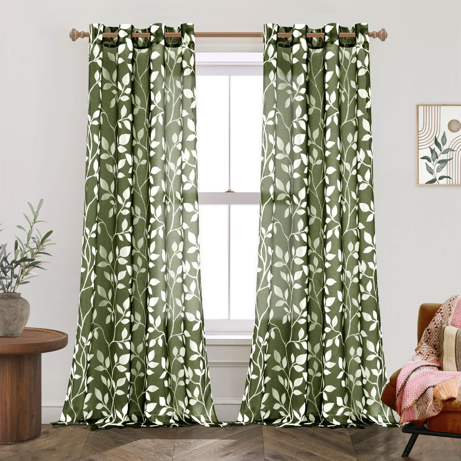 Xtmyi Olive Green Curtains 108 Inches Long For Living Room 2 Panels Sheer For Living Room Window Forest Green