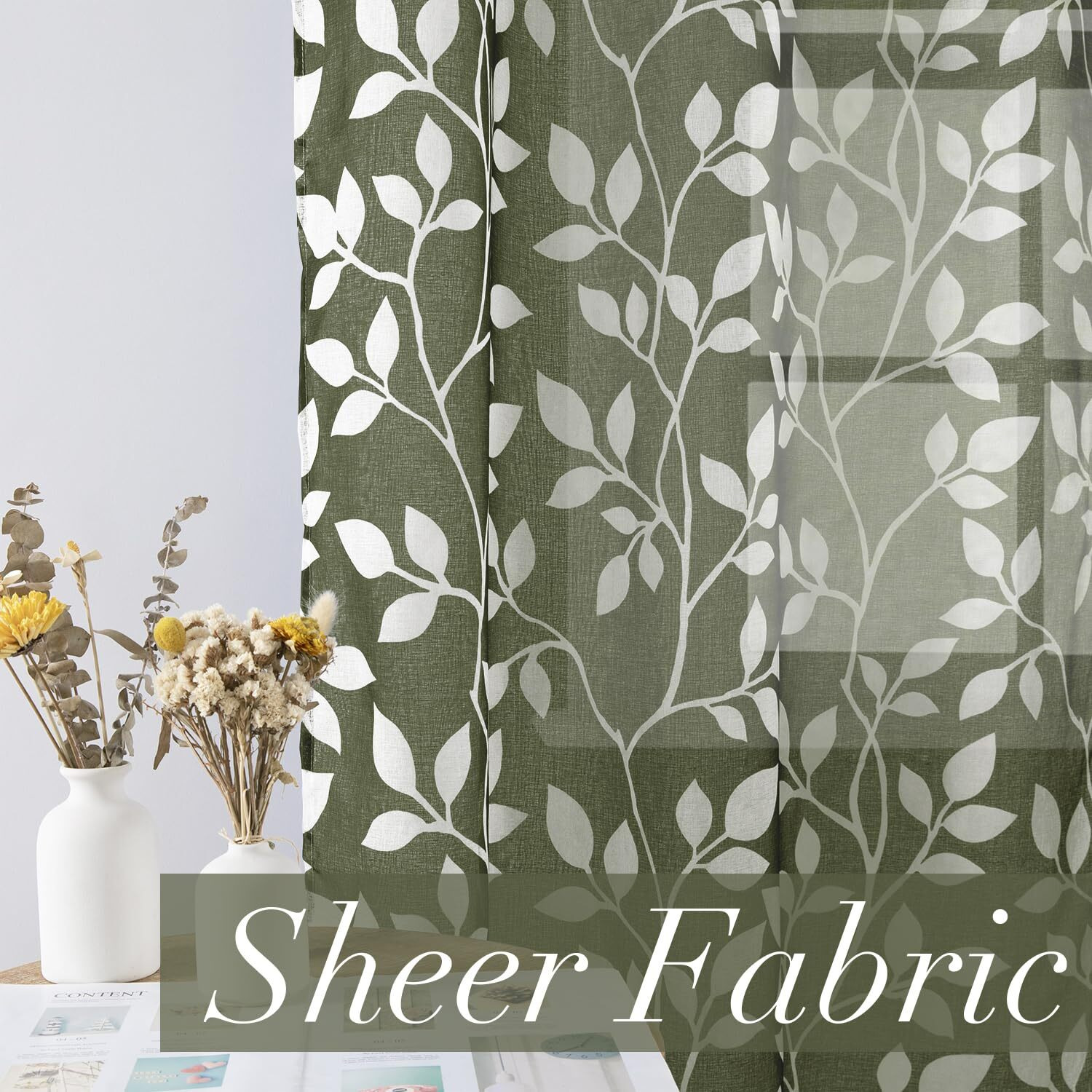 Xtmyi Olive Green Curtains 108 Inches Long For Living Room 2 Panels Sheer For Living Room Window Forest Green