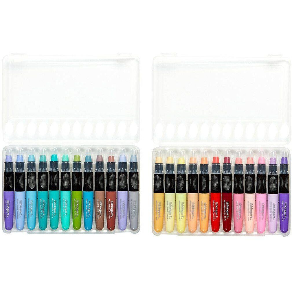 Kingart 583-24 Pastel Gel Stick Set  Artist Pigment Crayons  24 Unique Colors  Water Soluble  Creamy  And Odorless  Use On Paper  Wood  Canvas And More