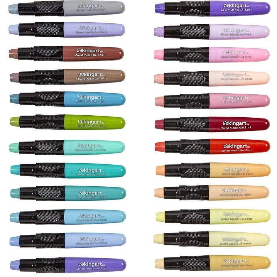 Kingart 583-24 Pastel Gel Stick Set  Artist Pigment Crayons  24 Unique Colors  Water Soluble  Creamy  And Odorless  Use On Paper  Wood  Canvas And More