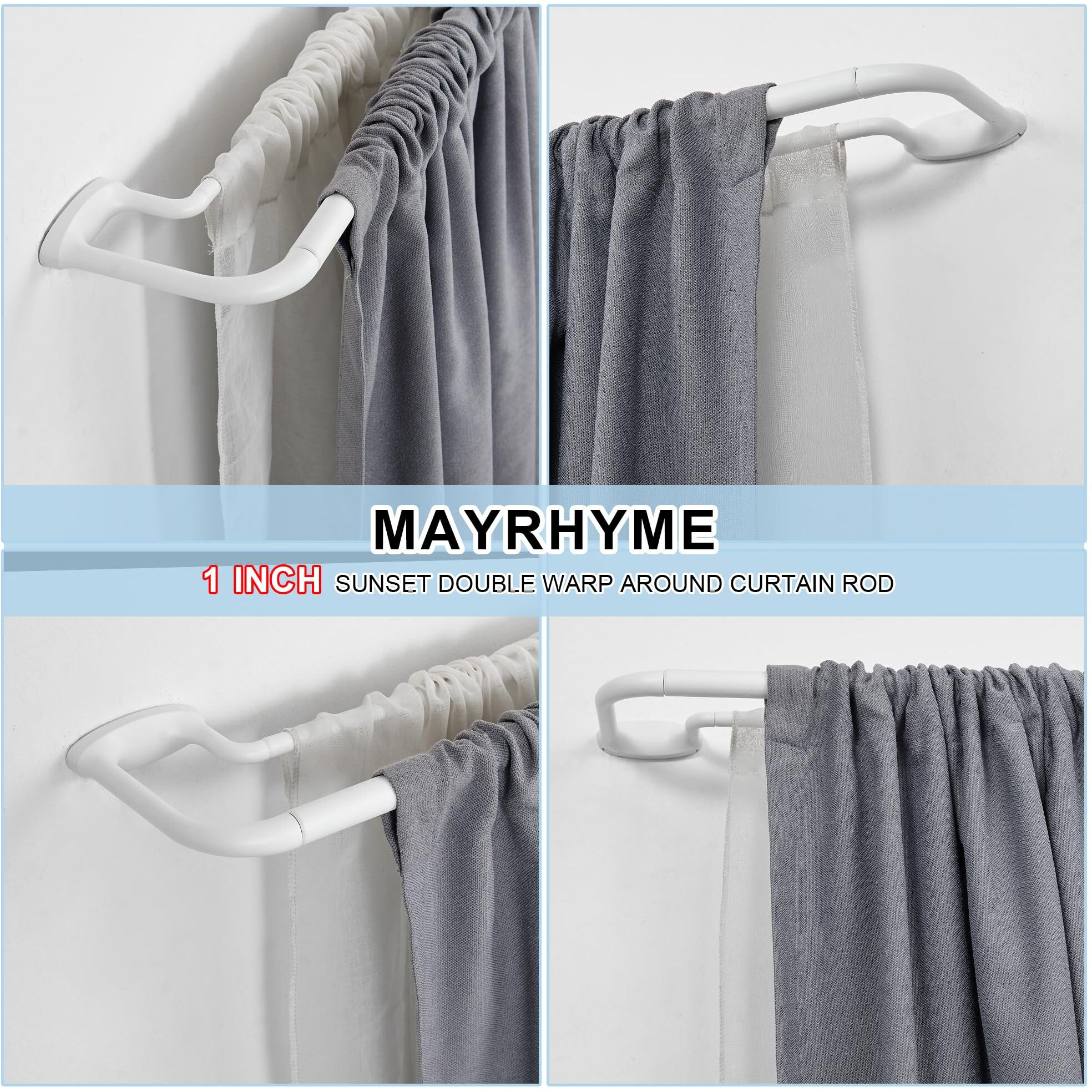 Mayrhyme Double Curtain Rods  Wrap Around Curtain Rod For Windows  Internal Splicing 1'' Front And 5/8'' Back Adjustable Curtain Rod With Aluminum Finials And Brackets (Matte White  28-165"")