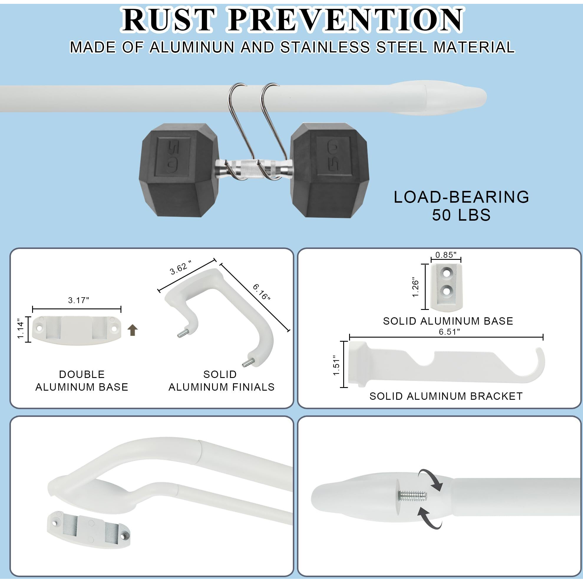 Mayrhyme Double Curtain Rods  Wrap Around Curtain Rod For Windows  Internal Splicing 1'' Front And 5/8'' Back Adjustable Curtain Rod With Aluminum Finials And Brackets (Matte White  28-165"")