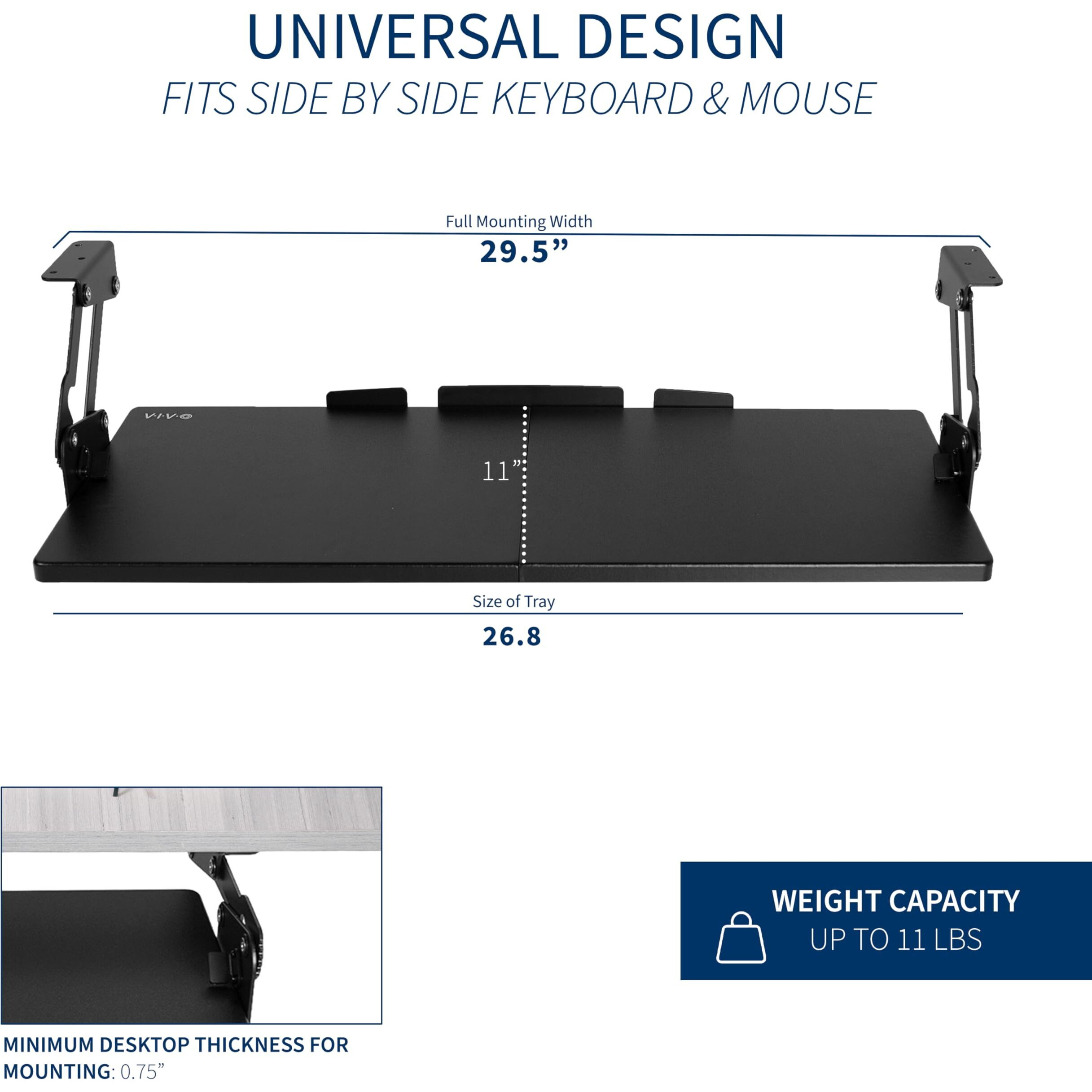 Vivo Large Under Desk 27 X 11 Inch Computer Keyboard And Mouse Tray With Swinging Height Adjustment  12 Settings  Platform Drawer For Typing  Black  Mount-Kb08S