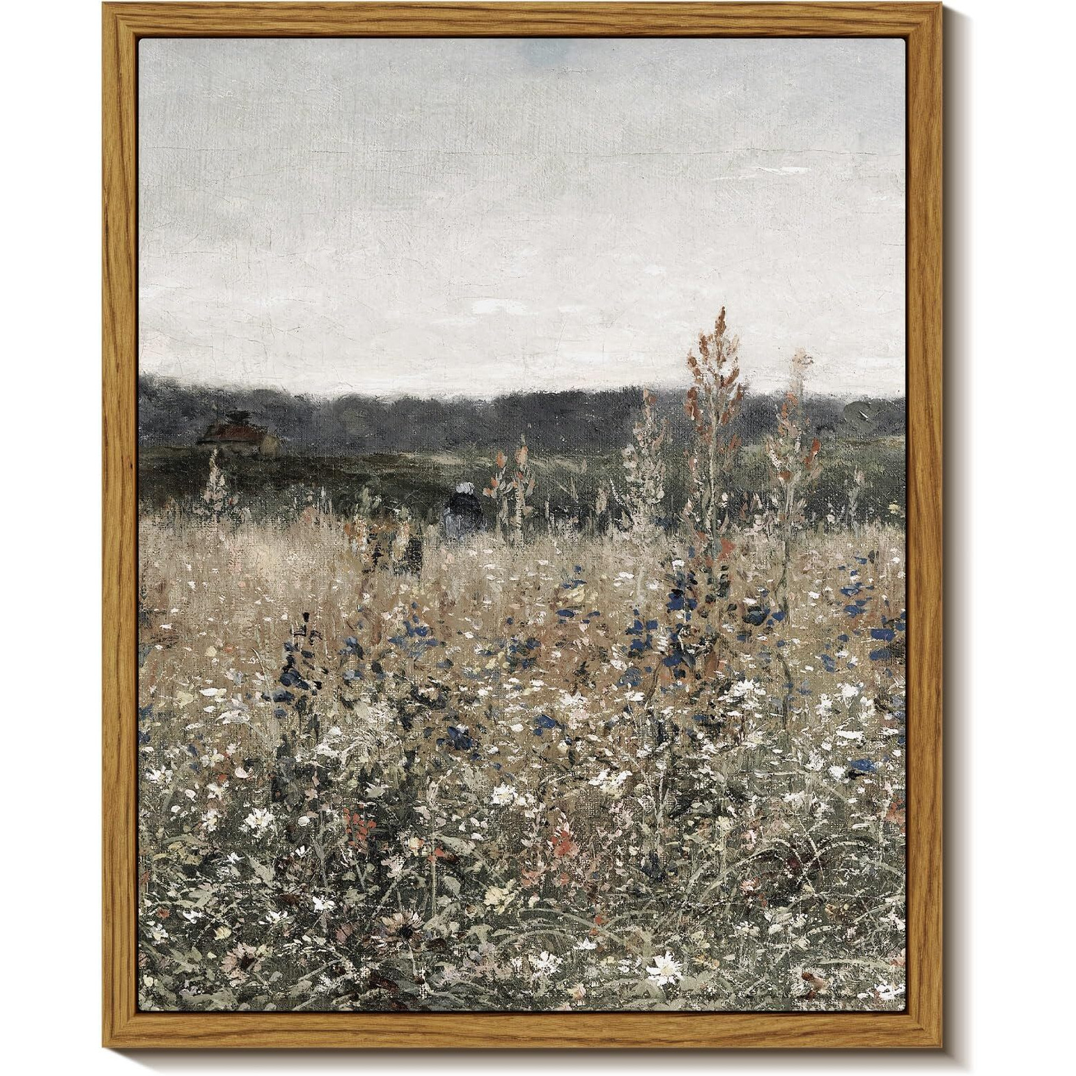 Insimsea Framed Canvas Prints Art Vintage Decor  Wildflower Field Meadow With Flowers Painting  Rustic Landscape Wall Art For Living Room Bedroom Home Bathroom  8"&quotX10""
