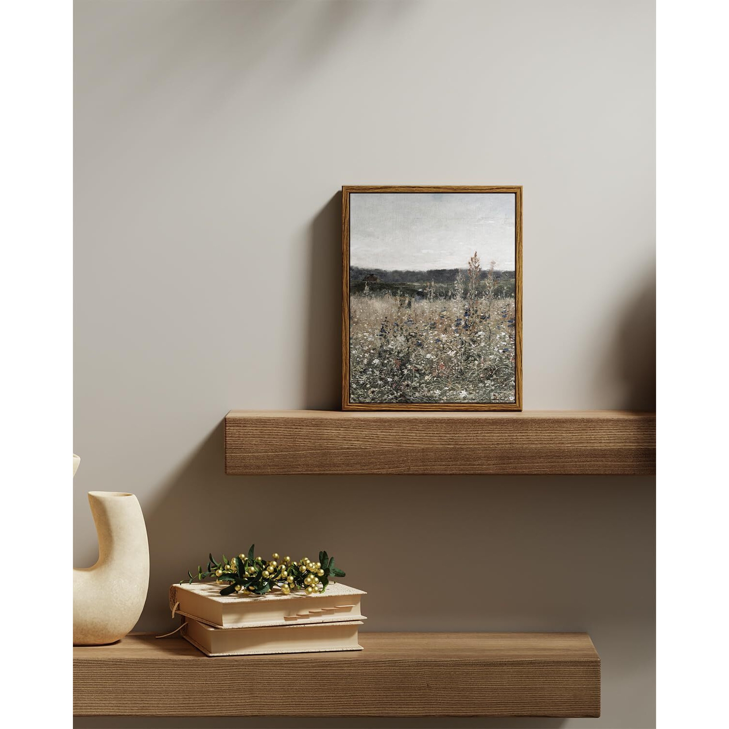 Insimsea Framed Canvas Prints Art Vintage Decor  Wildflower Field Meadow With Flowers Painting  Rustic Landscape Wall Art For Living Room Bedroom Home Bathroom  8"&quotX10""