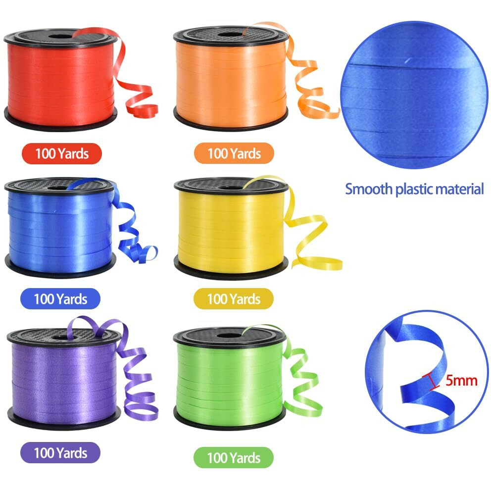 Toniful Rainbow Curling Ribbon-6 Assorted Colors Balloon Curling Ribbons Set-600 Yards Balloon String For Diy Decor Gift Wrapping Ribbons And Bows For Christmas New Year Birthday Gifts Supplies