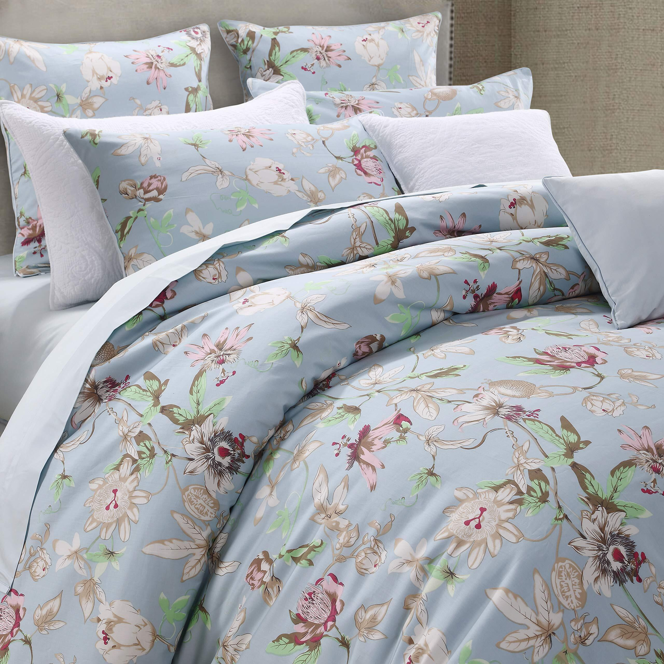 Brandream Farmhouse Duvet Cover Set Full Size Dorm Bedding (Duvet Cover + 2 Pillow Shams) Blue Vintage Botanical Flower Printed Kids Floral Girls Bedding Set 800Tc Egyptian Cotton Sateen