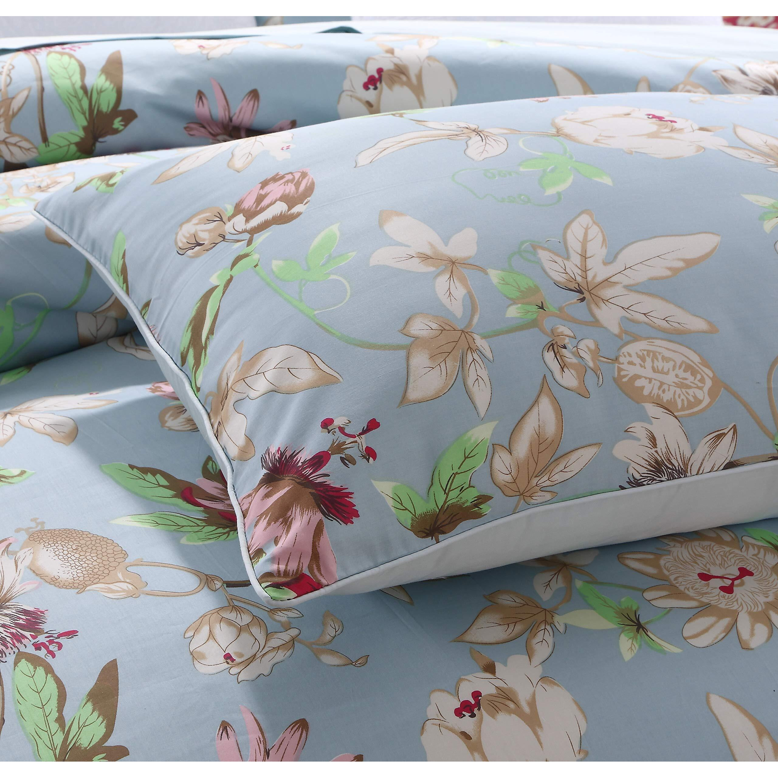 Brandream Farmhouse Duvet Cover Set Full Size Dorm Bedding (Duvet Cover + 2 Pillow Shams) Blue Vintage Botanical Flower Printed Kids Floral Girls Bedding Set 800Tc Egyptian Cotton Sateen
