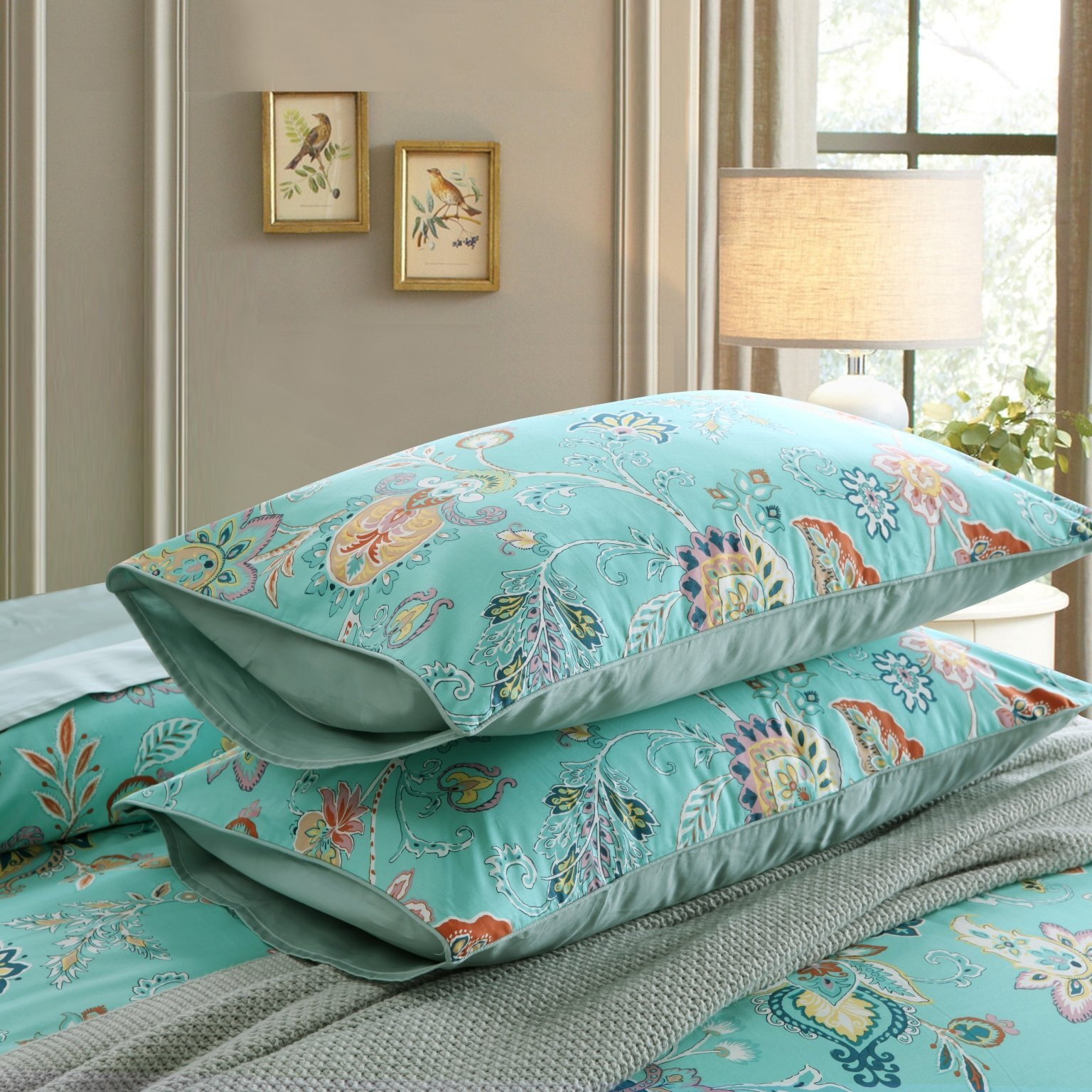 Brandream Boho Paisley Duvet Cover Set King Size (1 Duvet Cover + 2 Pillow Shams) Cotton Teal Print Luxurious Damask Floral Bedding Ultra-Soft Breathable Egyptian Cotton