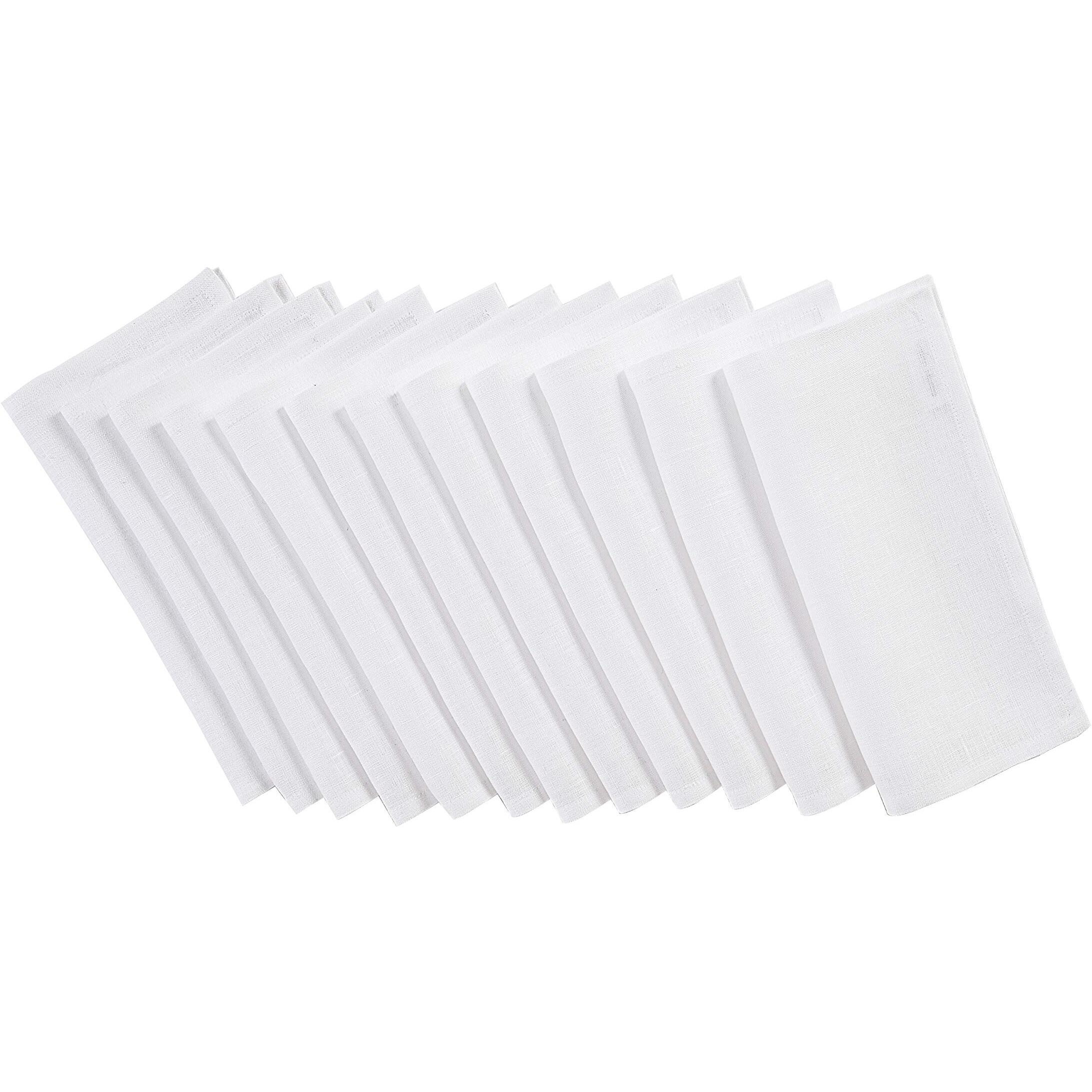 Solino Home 9"" White Linen Cocktail Napkins Set Of 12 - 100% Pure Linen - Fete