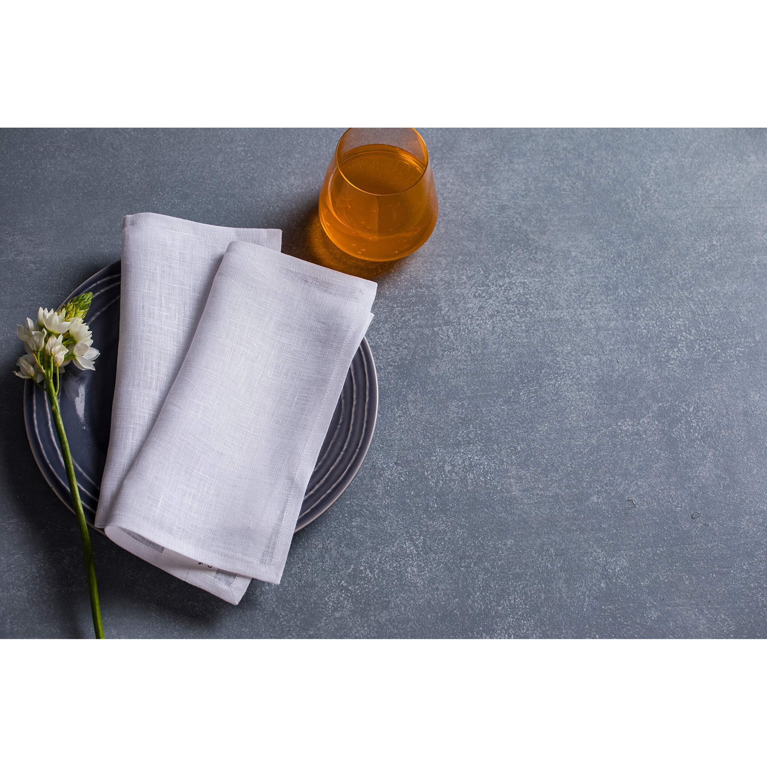 Solino Home 9"" White Linen Cocktail Napkins Set Of 12 - 100% Pure Linen - Fete