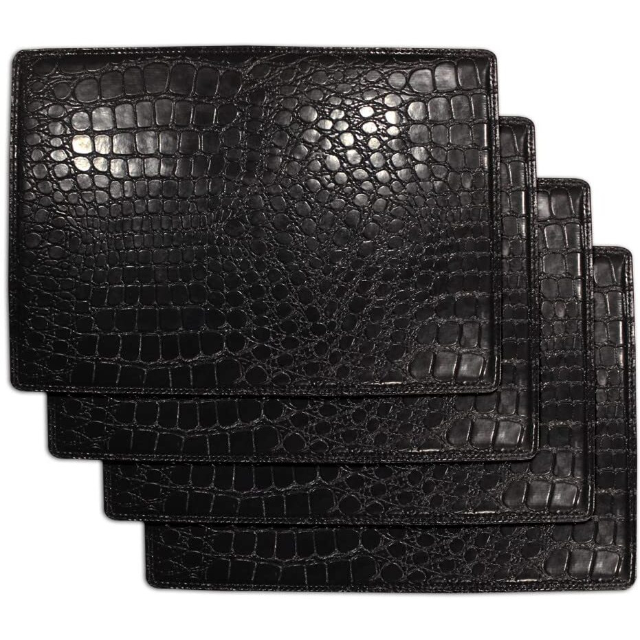 Faux Leather Placemats For Dinner Table - Pack Of 4 (Black (Crocodile))
