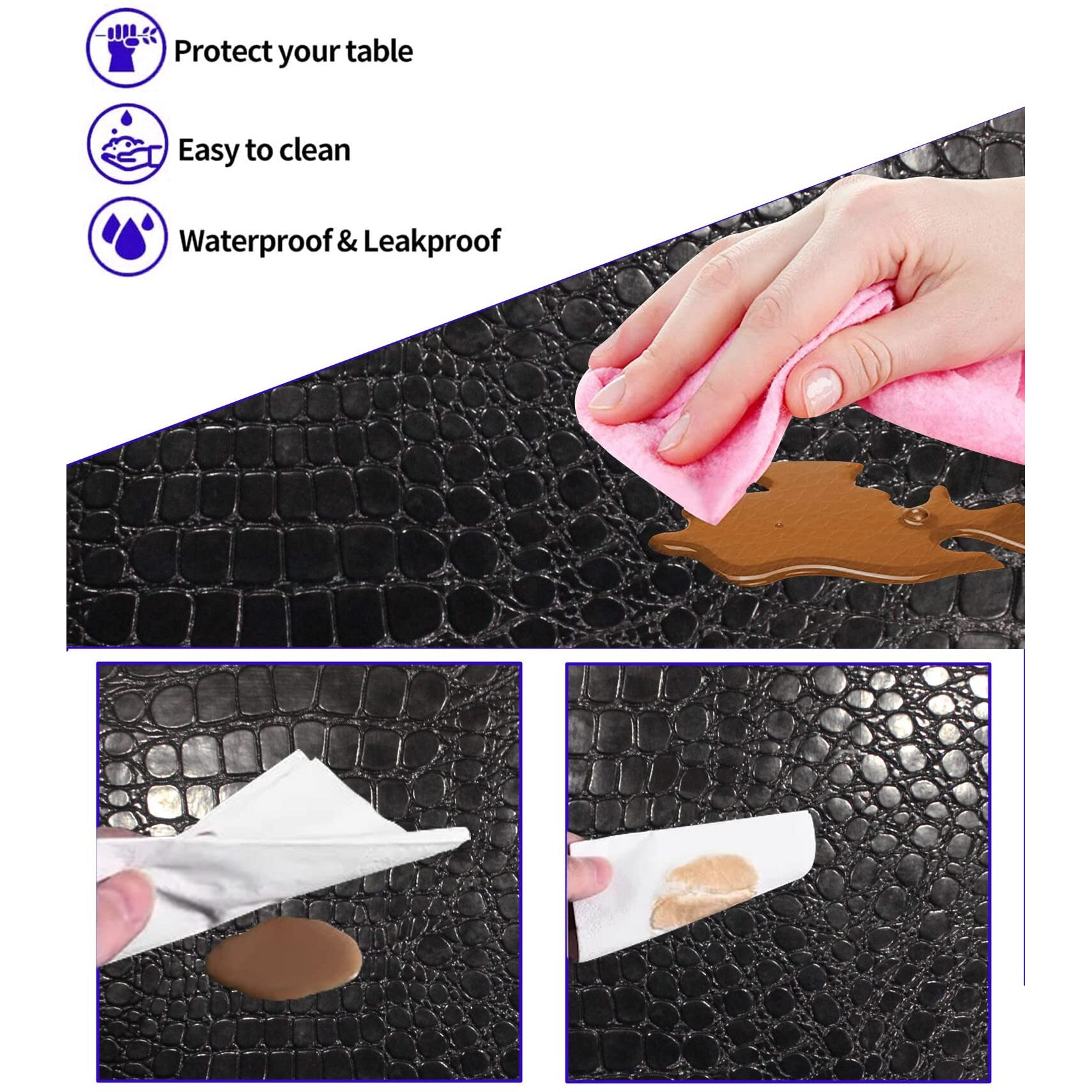 Faux Leather Placemats For Dinner Table - Pack Of 4 (Black (Crocodile))