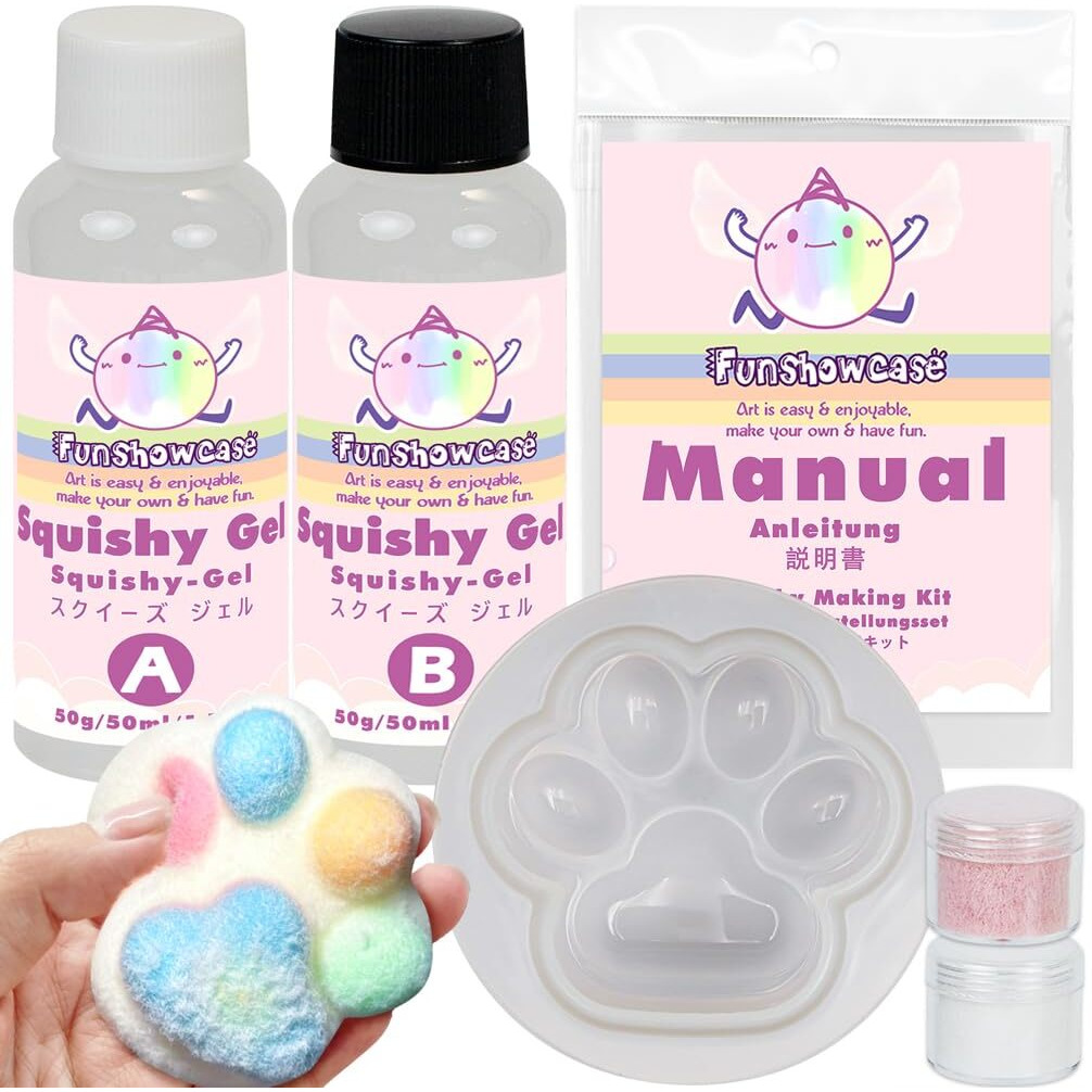 Taba Squishy Kit Set Liquid Gel+3"" Paw Silicone Mold+Flocking