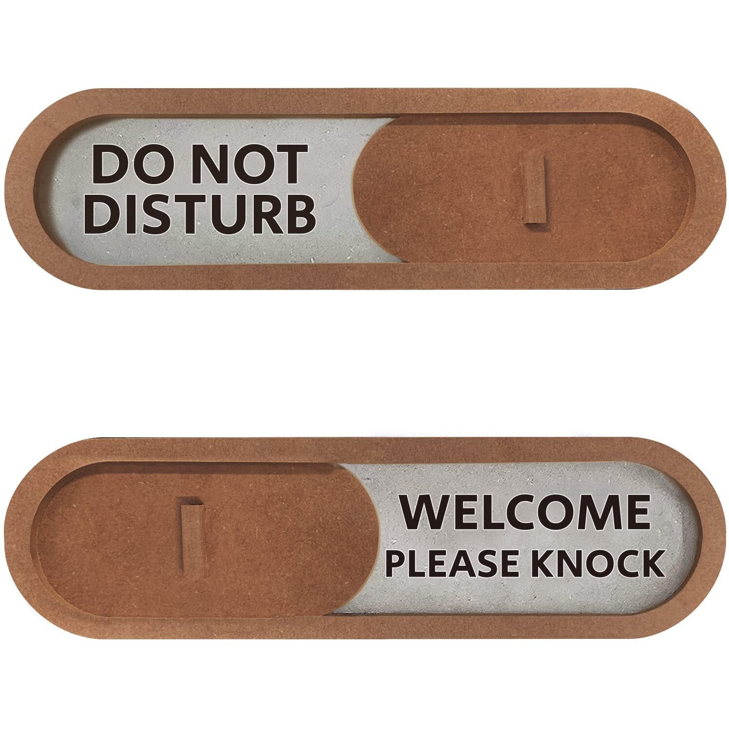 Geekbear Do Not Disturb Welcome Please Knock Slider Sign (Brown) - Privacy Slide Door Indicator With Clear Bold Text - Privacy Sign For Home  Restroom  Office  Conference Room  Private Studio
