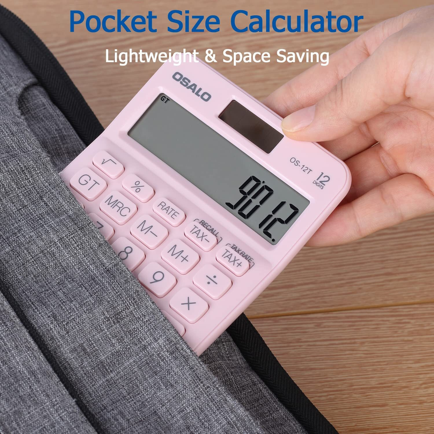 Pocket Small Size Desk Calculator  12 Digit Large Lcd Display  Basic Tax Function Handheld Desktop Calculator With Solar Battery Dual Power  Perfect For Office  School  Business Os-12T (Pink)
