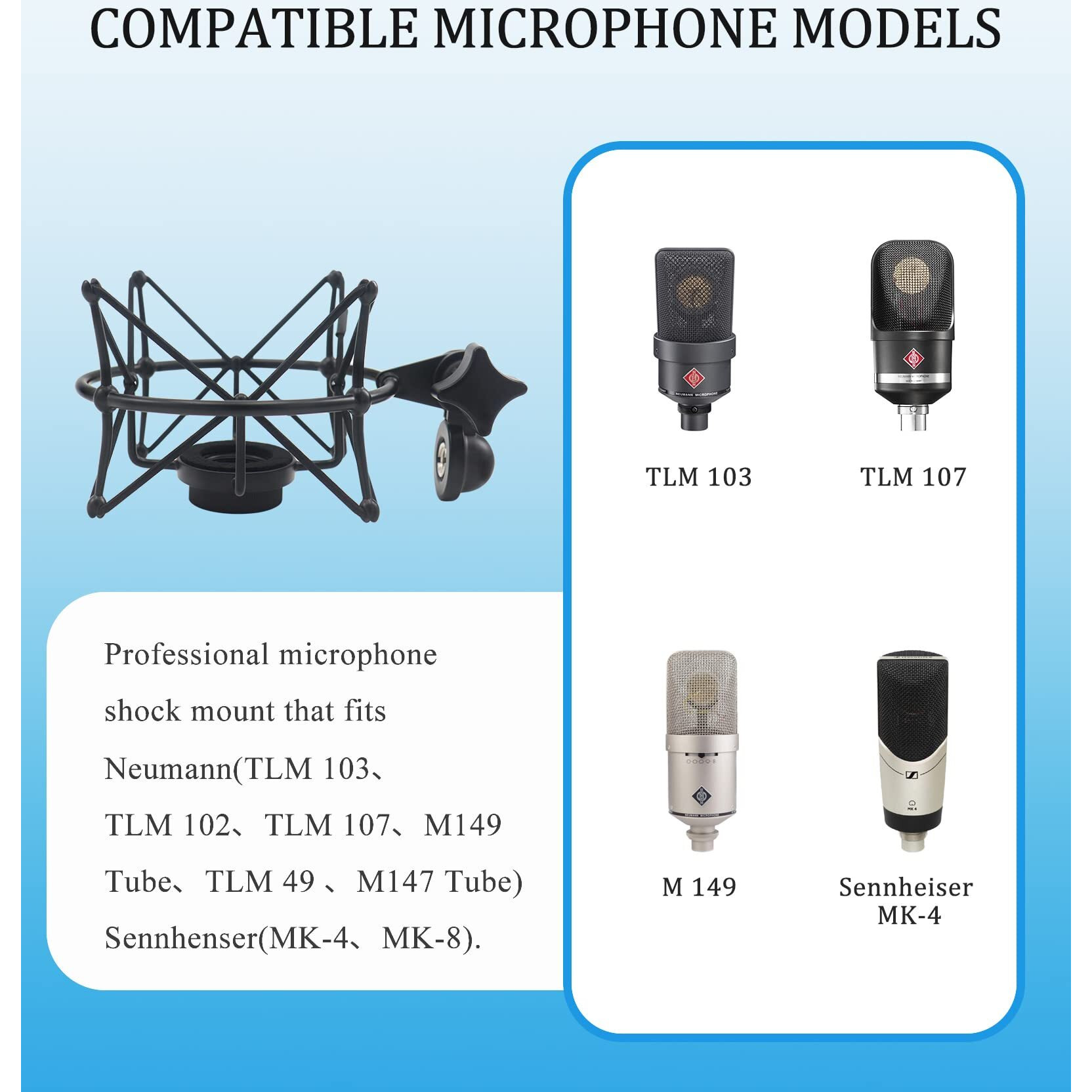 Tlm 103 Shock Mount - Microphone Mount Compatible For Neumann Tlm 103 M147 Condenser Mic By Suuntoks Black