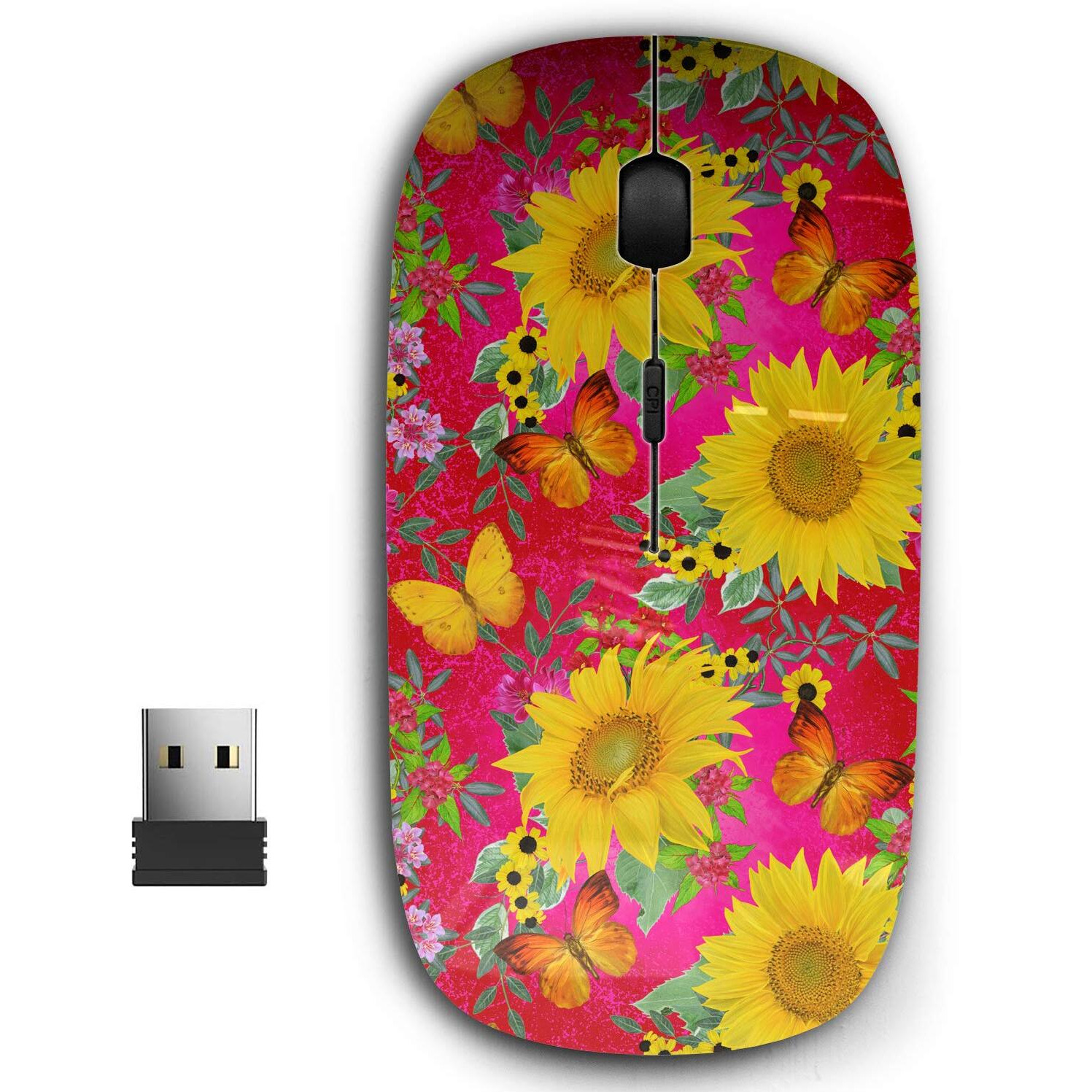 Kawamouse 2.4G Ergonomic Portable Usb Wireless Mouse For Pc  Laptop  Computer  Notebook With Nano Receiver (Floral Yellow Sunflowers)