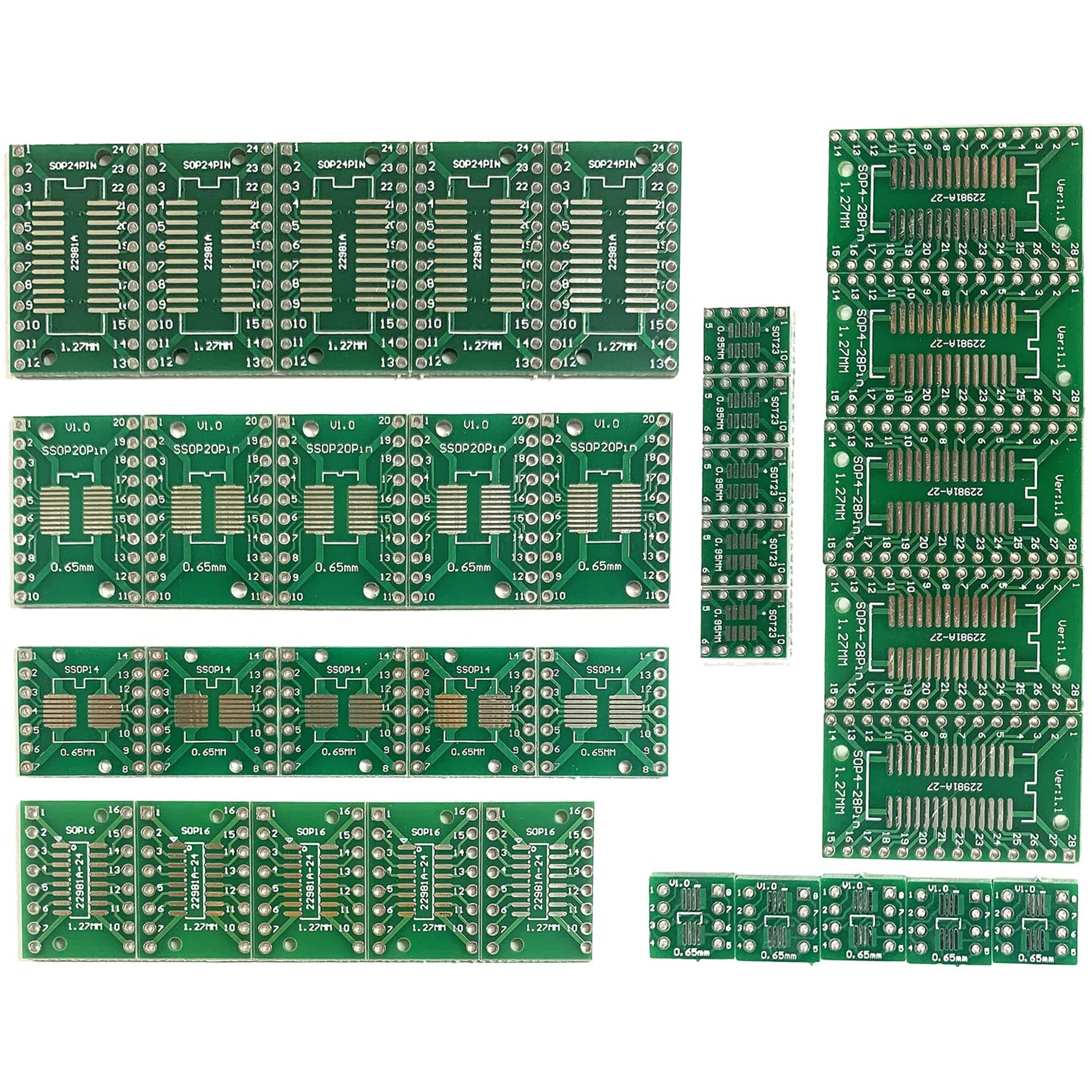 Cermant 35Pcs 7 Values Pcb Proto Boards Smd To Dip Adapter Plate Converter Sop Ssop Tssop Sop 8 Msop 10 Sop 14 Sop 16 Sop 20 Sop 24 Sop 28