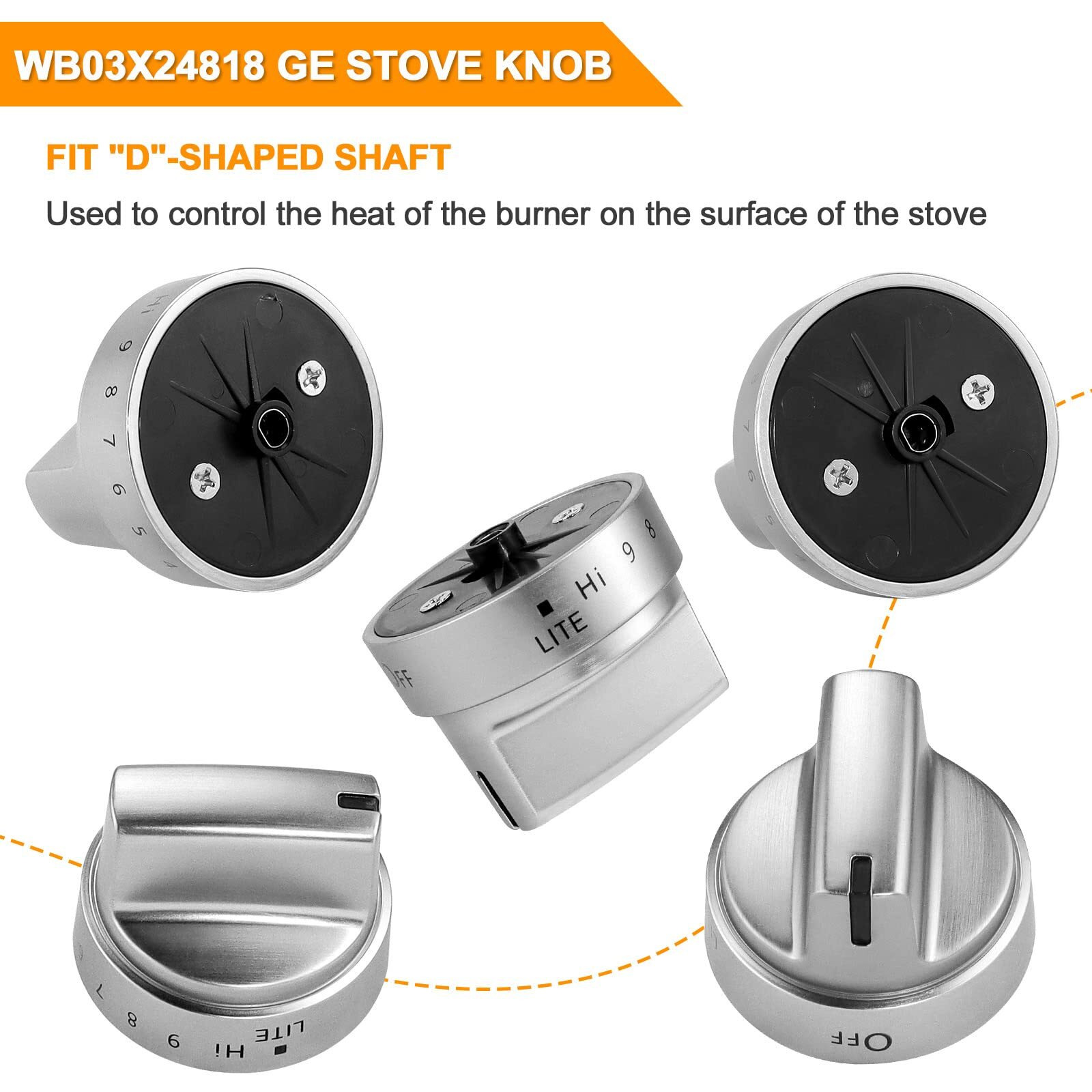 Ami Parts Fits For Ge Stove Knobs Replacement Wb03X24818 Compatible With Ge Gas Range Stove Knobs - (Not Universal) Replace 4363588 Ap5989029 Ps11729081 Eap11729081 5-Pack B09Y8Mtwz2