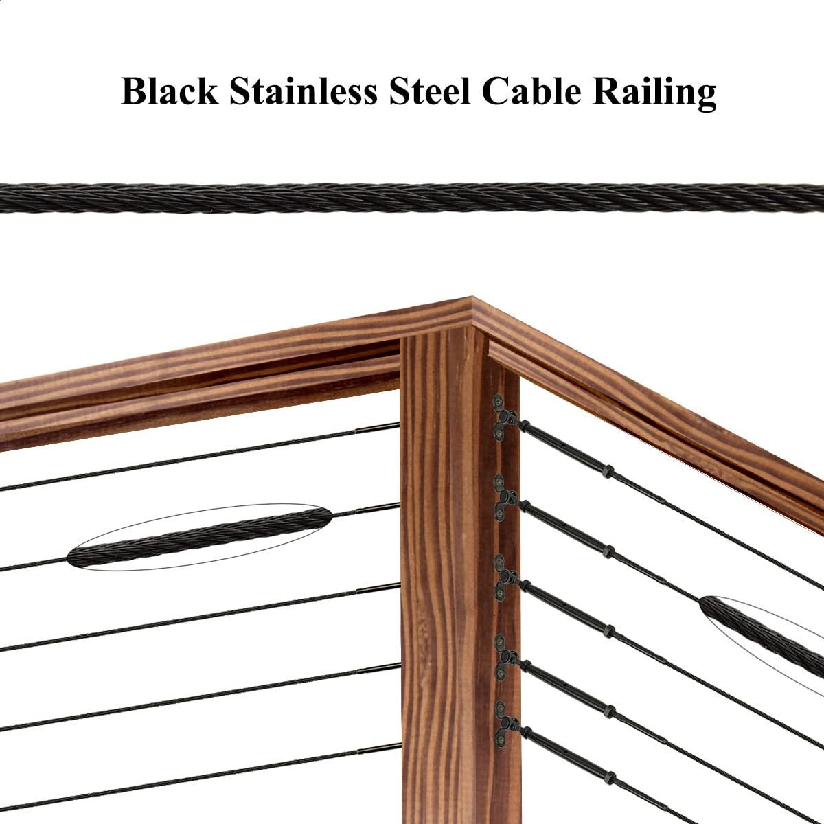 Toukioo Black Cable Railing Hardware Kit  For 1/8 Cable Railing System  Black Stainless Steel Wire Rope Cable  7 X 7 Strands Construction  200Ft