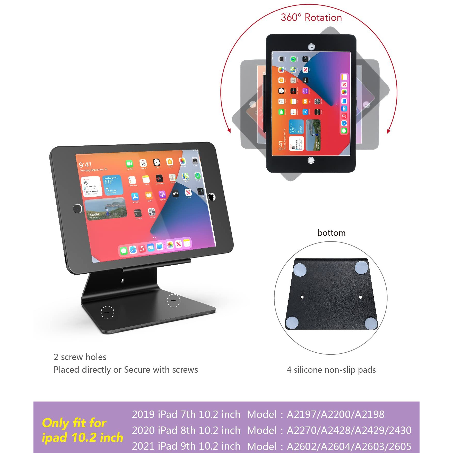 Ddshow Desktop Anti-Theft Security Kiosk Stand Holder Enclosure For Ipad 10.2-Inch (9Th Gen.2021 8Th Gen.2020 7Th Gen.2019) With Lock And Key Flip &360Rotating Horizontal Or Vertical Design(Black)