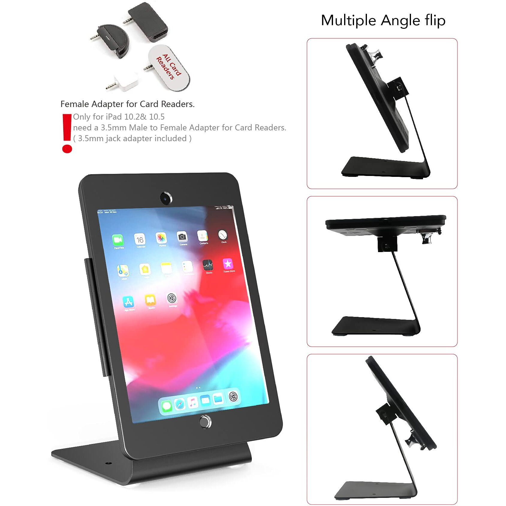 Ddshow Desktop Anti-Theft Security Kiosk Stand Holder Enclosure For Ipad 10.2-Inch (9Th Gen.2021 8Th Gen.2020 7Th Gen.2019) With Lock And Key Flip &360Rotating Horizontal Or Vertical Design(Black)
