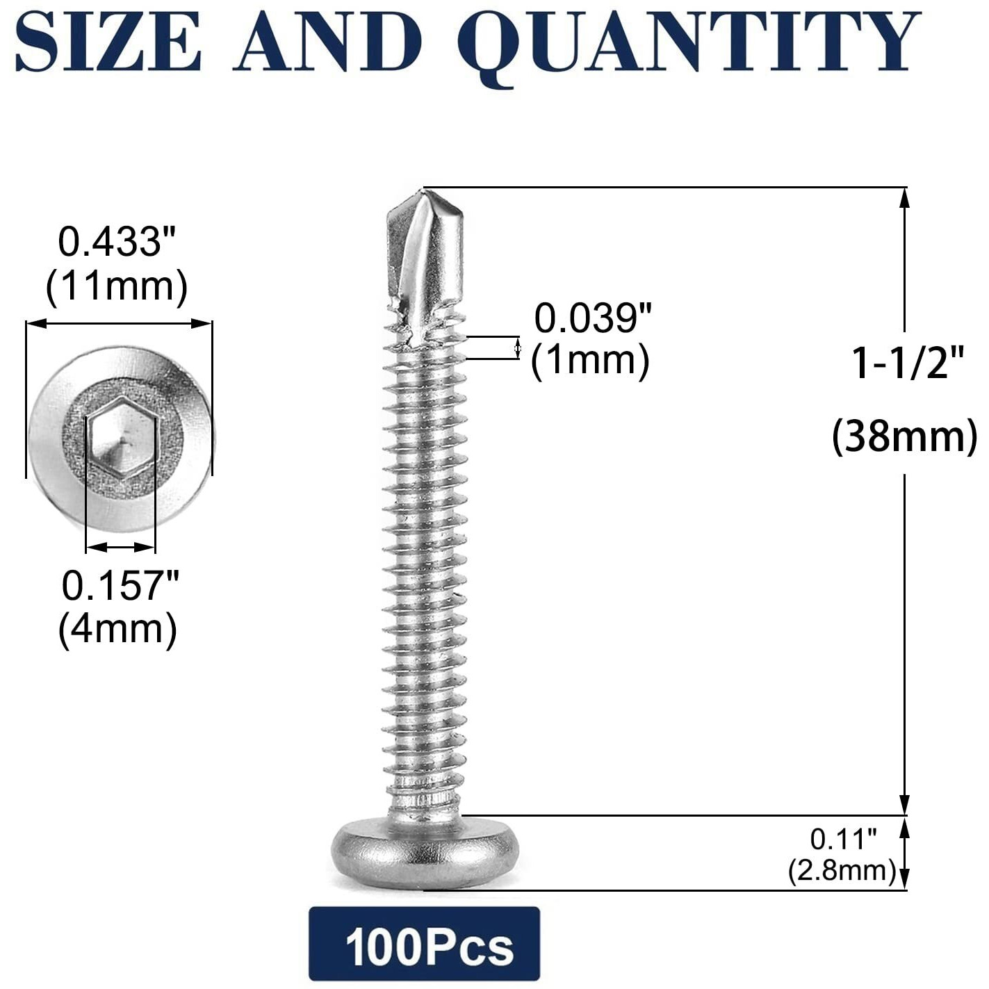 12 X 1-1/2"" Sheet Metal Screws 100Pcs 410 Stainless Steel Flat Head Socket Cap Screws  Tek Screws Allen Socket Drive Screws Fast Self Tapping Screws By Sg Tzh