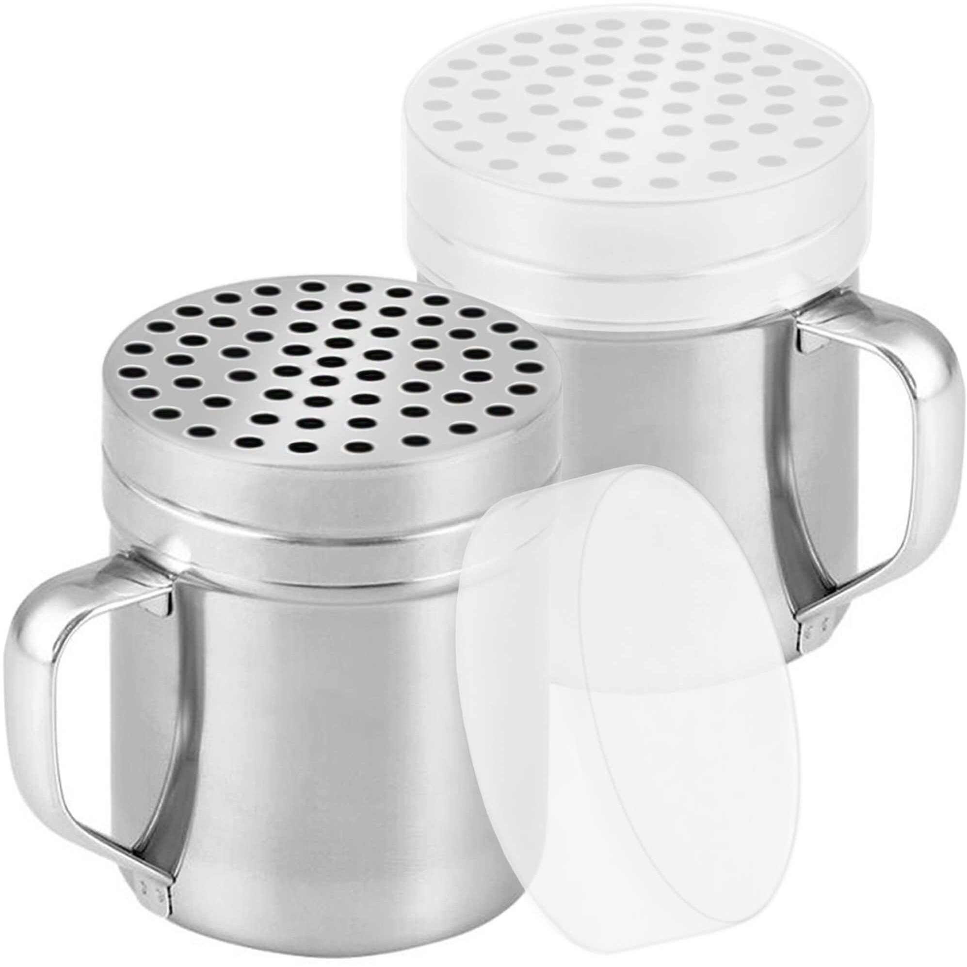 Cusinium 10Oz Metal Parmesan Cheese Shakers With Large Holes - With Handle - Chili Flakes Dispensers - Pizza Shakers - Pack Of 2 | Style Coarse