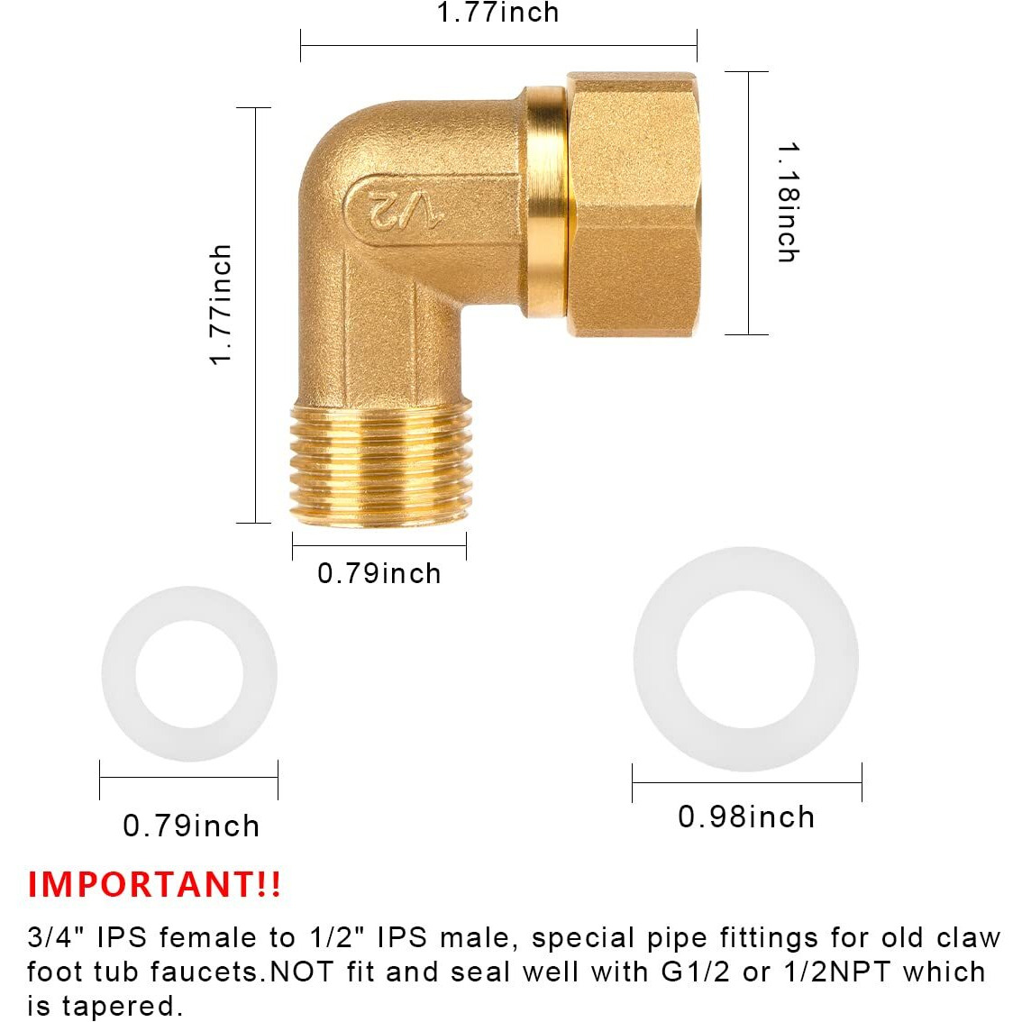 Old Clawfoot Bath Tub Mount Faucet Brass Installation Kit Elbows Adapter Connector Mount Set To Water Line  3/4 Ips Female To 1/2 Ips Male  2 Pack