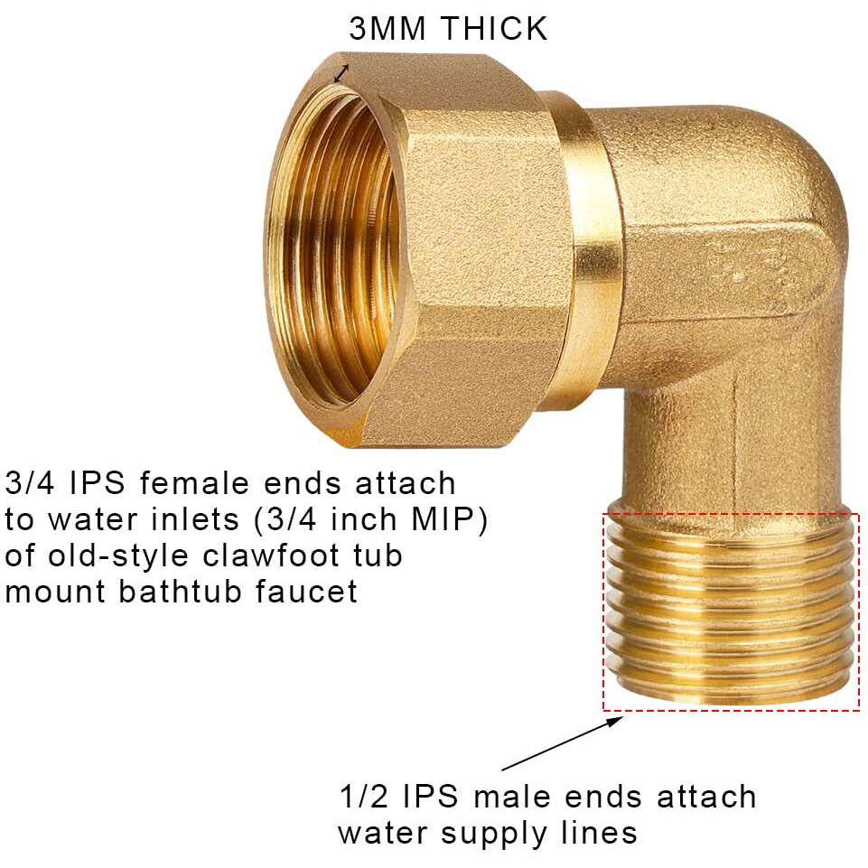 Old Clawfoot Bath Tub Mount Faucet Brass Installation Kit Elbows Adapter Connector Mount Set To Water Line  3/4 Ips Female To 1/2 Ips Male  2 Pack