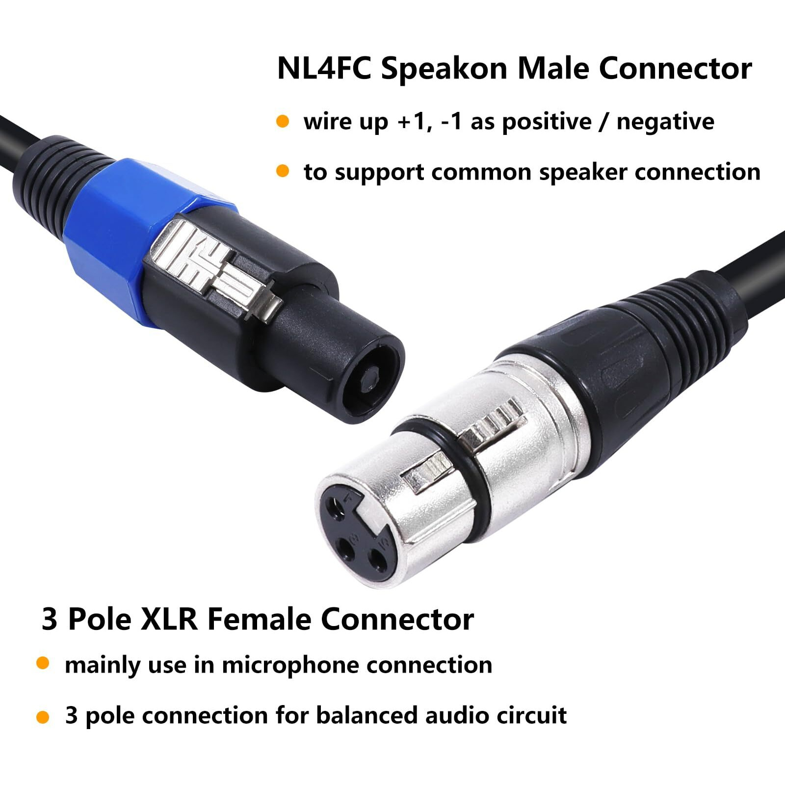 Hbu 15 Feet Pack Of 2 Speakon To Xlr Cable - 2Pcs Speak-On Male To 3 Pole Xlr Female Extension Wire - 15Ft. Dj Pa Stage Audio Jack Microphone 3 Pin Connection Wiring With Twist Lock