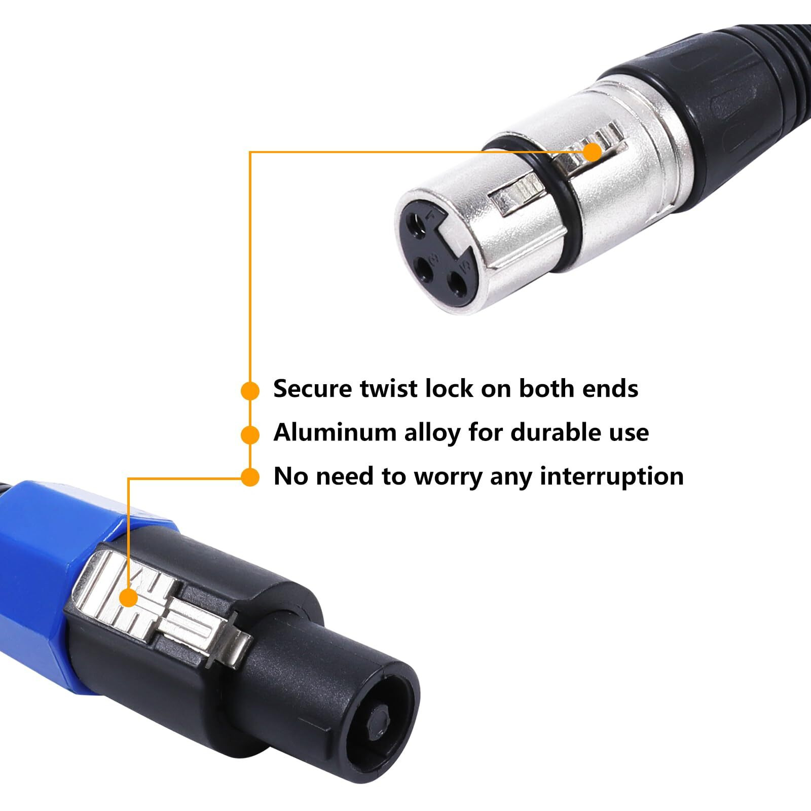 Hbu 15 Feet Pack Of 2 Speakon To Xlr Cable - 2Pcs Speak-On Male To 3 Pole Xlr Female Extension Wire - 15Ft. Dj Pa Stage Audio Jack Microphone 3 Pin Connection Wiring With Twist Lock