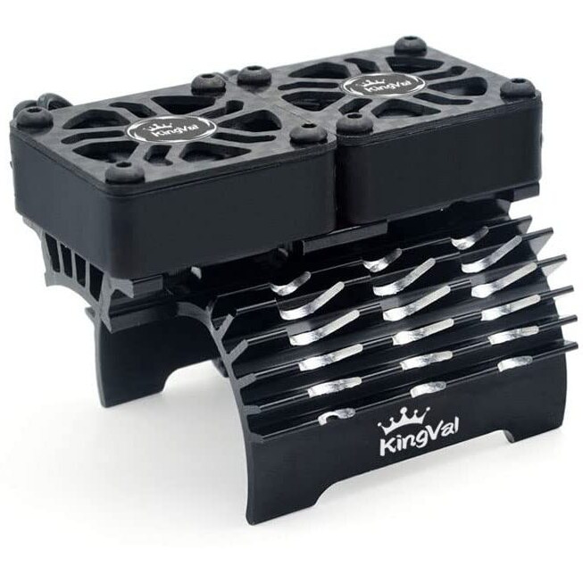 Kingval Replacement Brushless Motor Aluminum Double Cooling Fans 8.4V 16000Rpm Rapid Cooling Compatible With 55Mm 56Mm 58Mm 1/5 Rc Car Brushless Motor (Black)