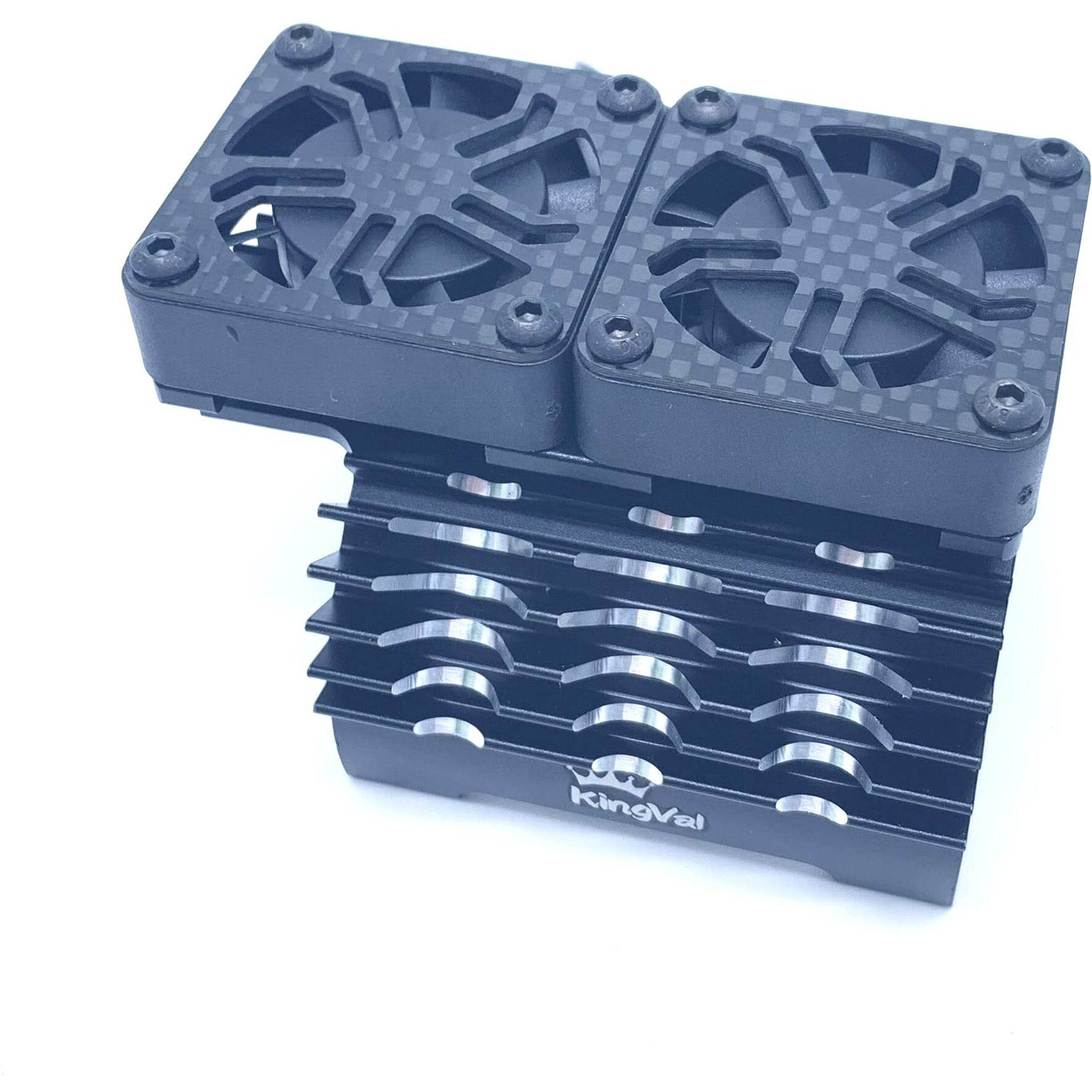 Kingval Replacement Brushless Motor Aluminum Double Cooling Fans 8.4V 16000Rpm Rapid Cooling Compatible With 55Mm 56Mm 58Mm 1/5 Rc Car Brushless Motor (Black)